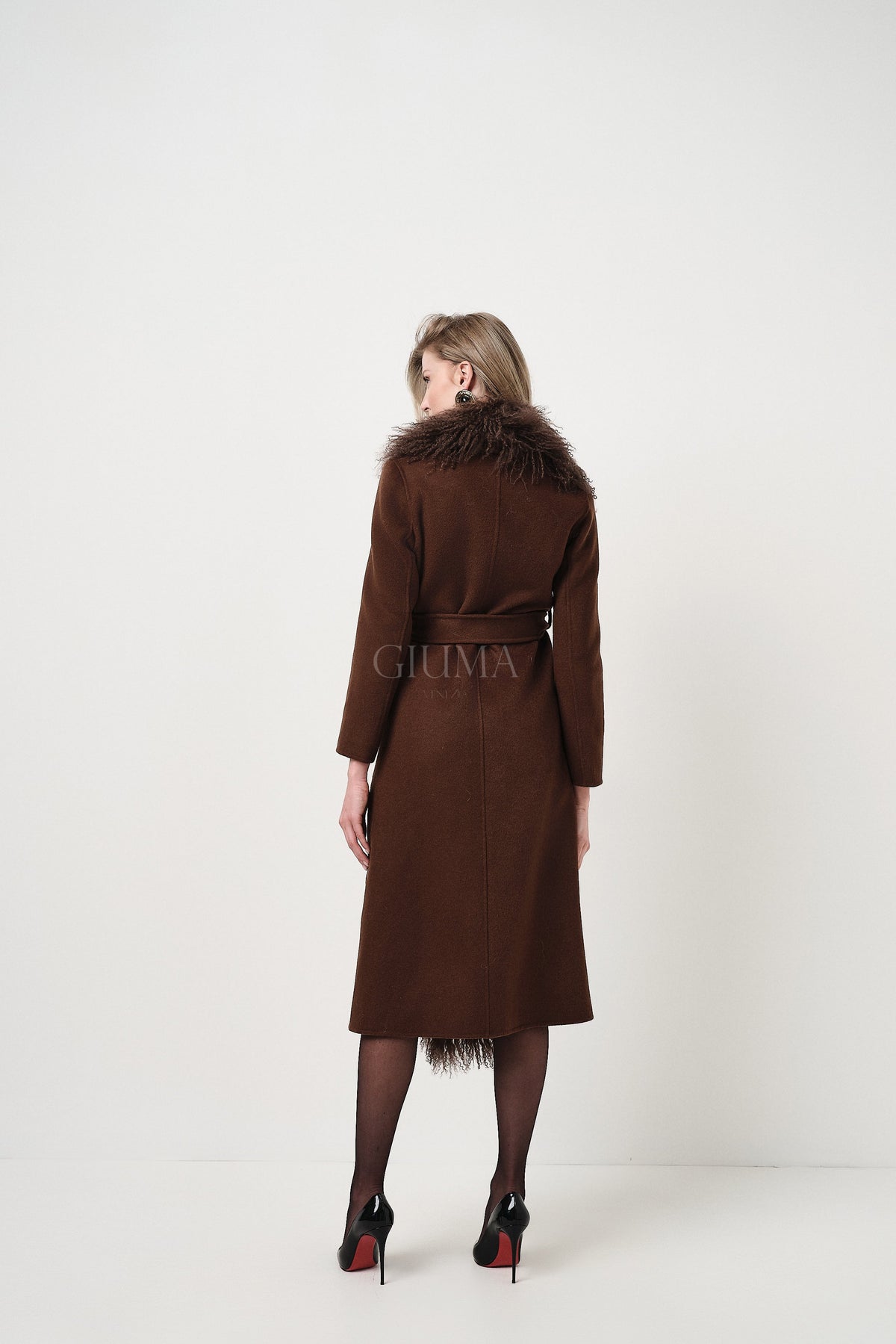 Yvette Marrone - cappotto da donna in lana e cachemire marrone, dettaglio 4 | GIUMA Venezia