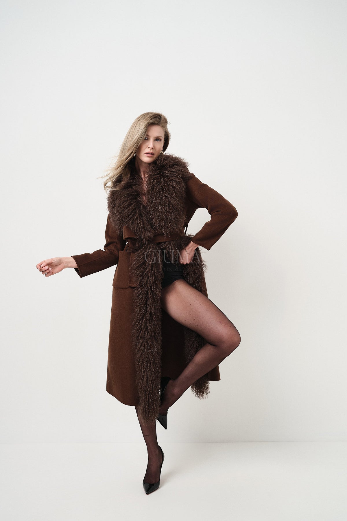 Yvette Marrone - cappotto da donna in lana e cachemire marrone, dettaglio 6 | GIUMA Venezia