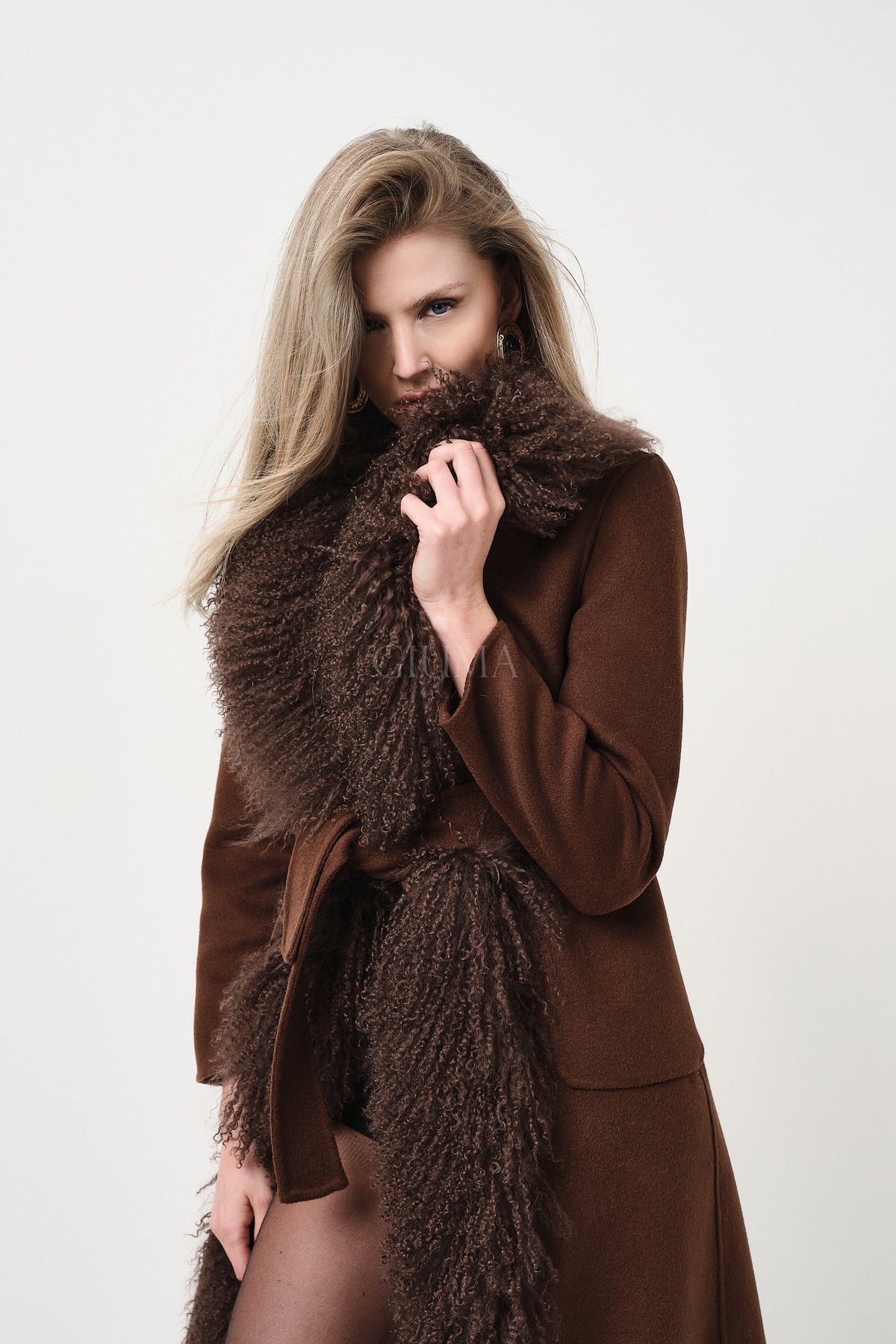 Yvette Marrone - cappotto da donna in lana e cachemire marrone, dettaglio 9 | GIUMA Venezia