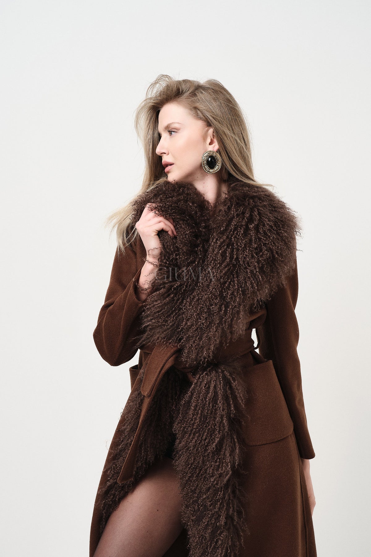 Yvette Marrone - cappotto da donna in lana e cachemire marrone, dettaglio 10 | GIUMA Venezia