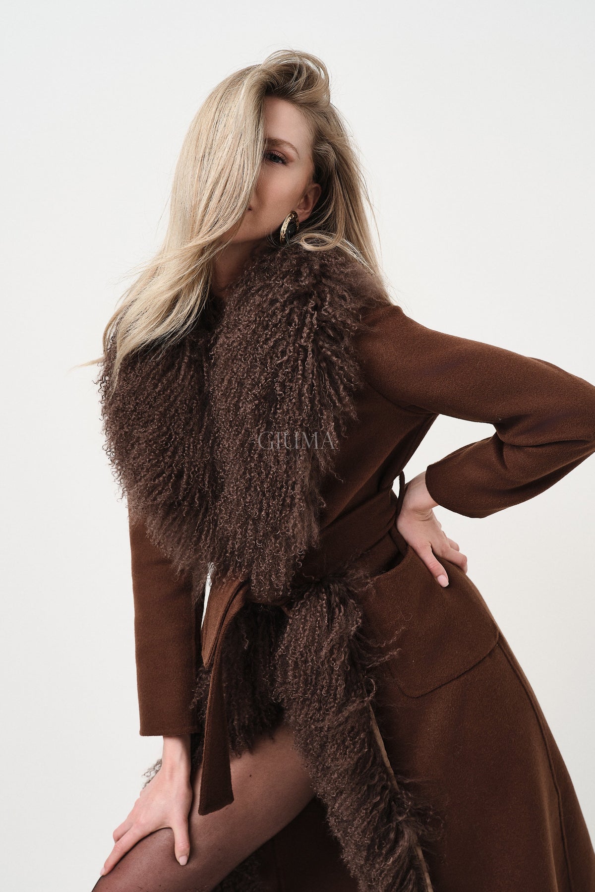 Yvette Marrone - cappotto da donna in lana e cachemire marrone, dettaglio 11 | GIUMA Venezia