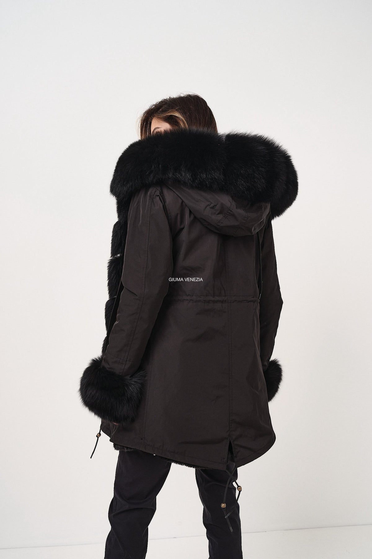 Parka Oslo Lungo Nero Interno Ecopelliccia - parka da donna in cotone con dettaglio in pelliccia nero, dettaglio 9 | GIUMA