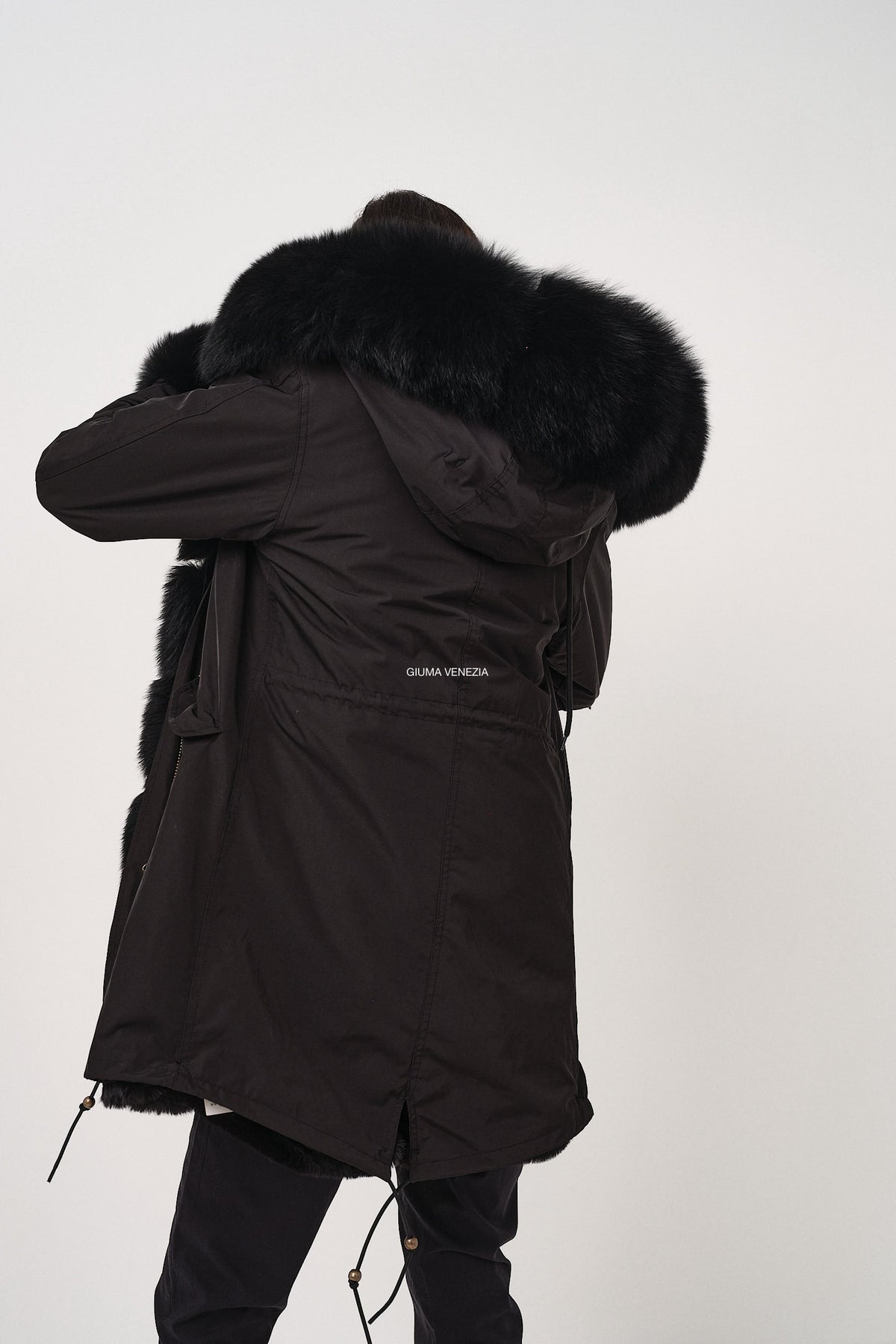 Parka Oslo Lungo Nero Interno Ecopelliccia - parka da donna in cotone con dettaglio in pelliccia nero, dettaglio 11 | GIUMA