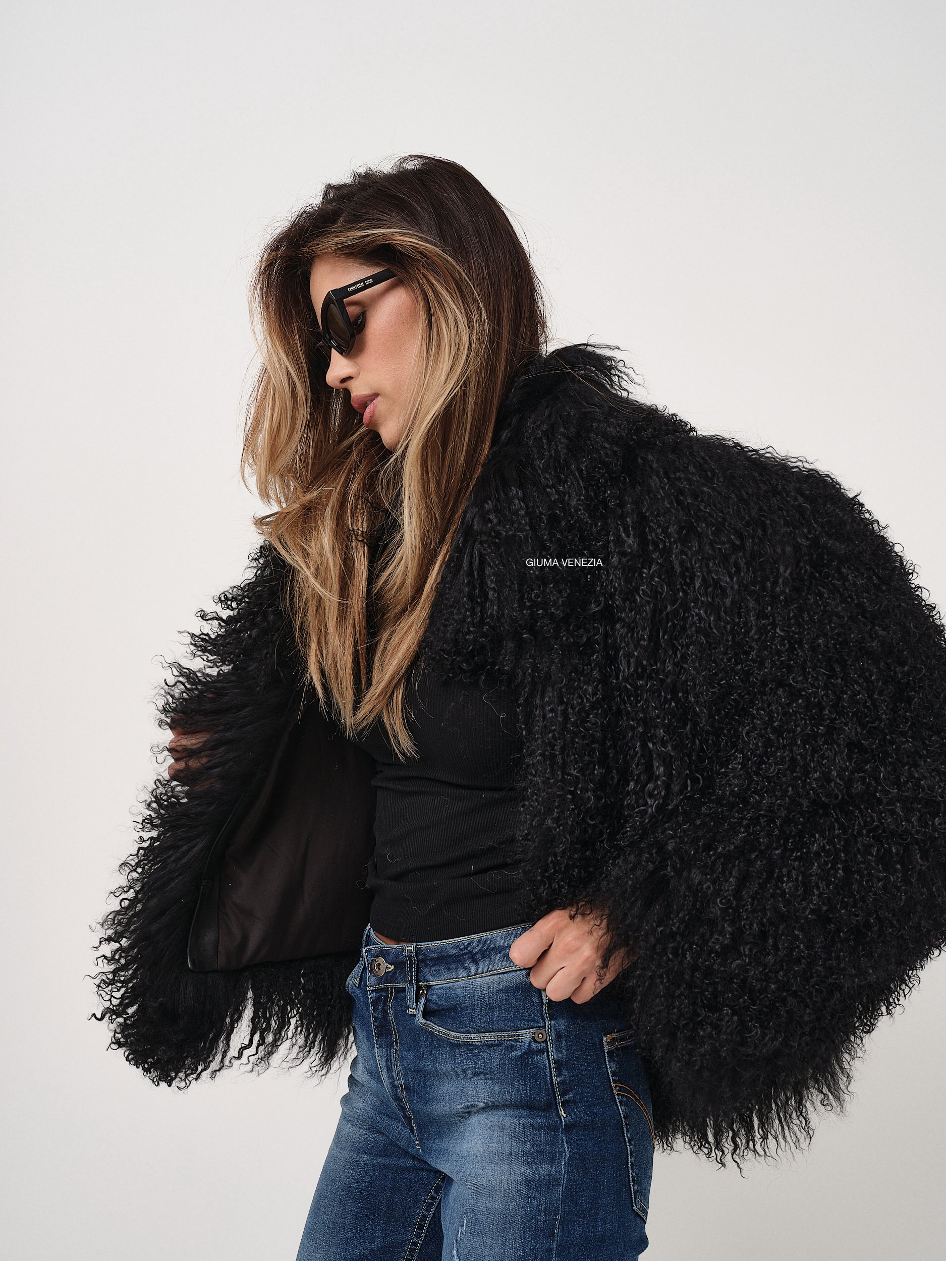 KAMILA BLACK mongolian fur 57 cm