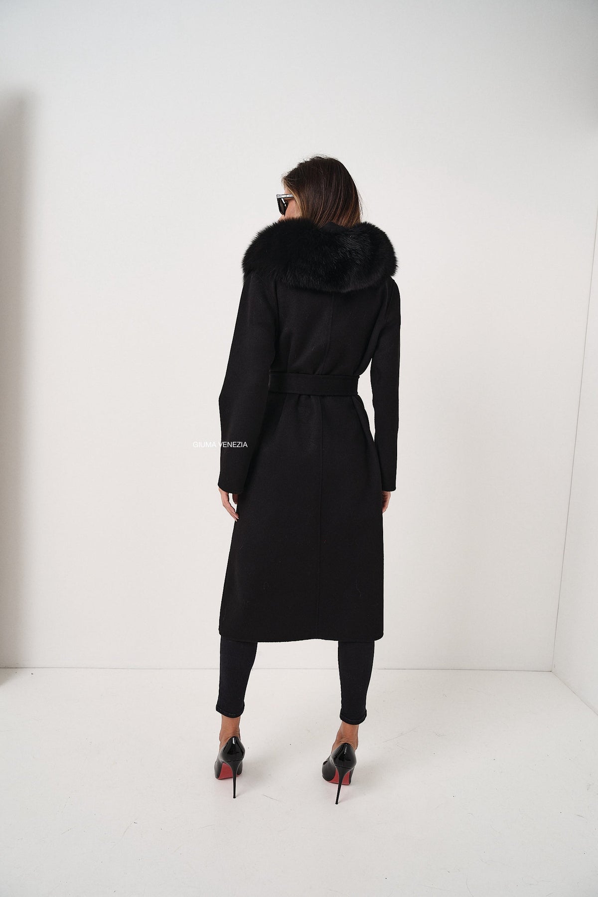 Agatha Long Black - cappotto da donna in lana e cachemire nero, dettaglio 7 | GIUMA Venezia