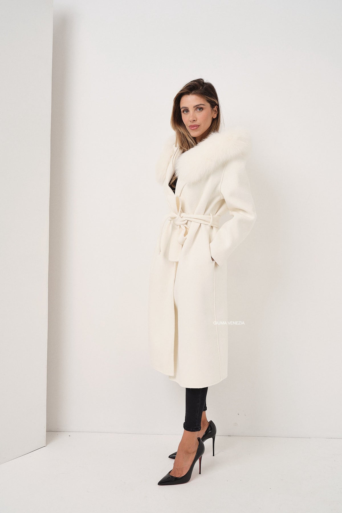 Agatha Long White - cappotto da donna in lana e cachemire bianco, dettaglio 3 | GIUMA Venezia