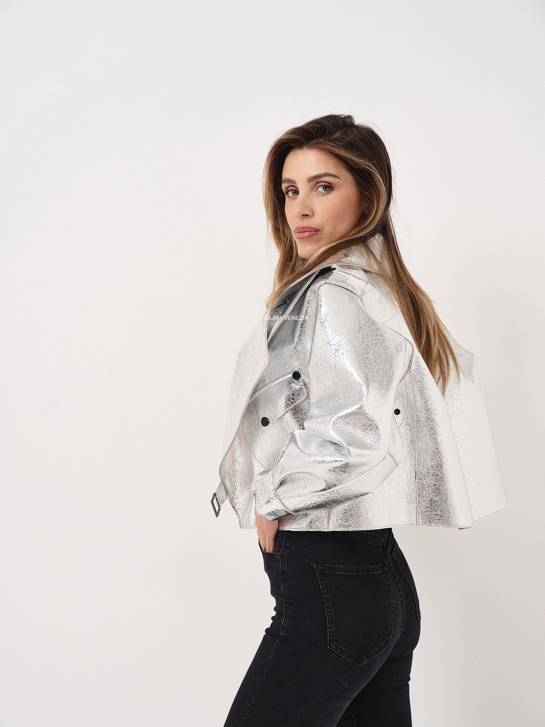 SILVER OVERSIZED LEATHER JACKET