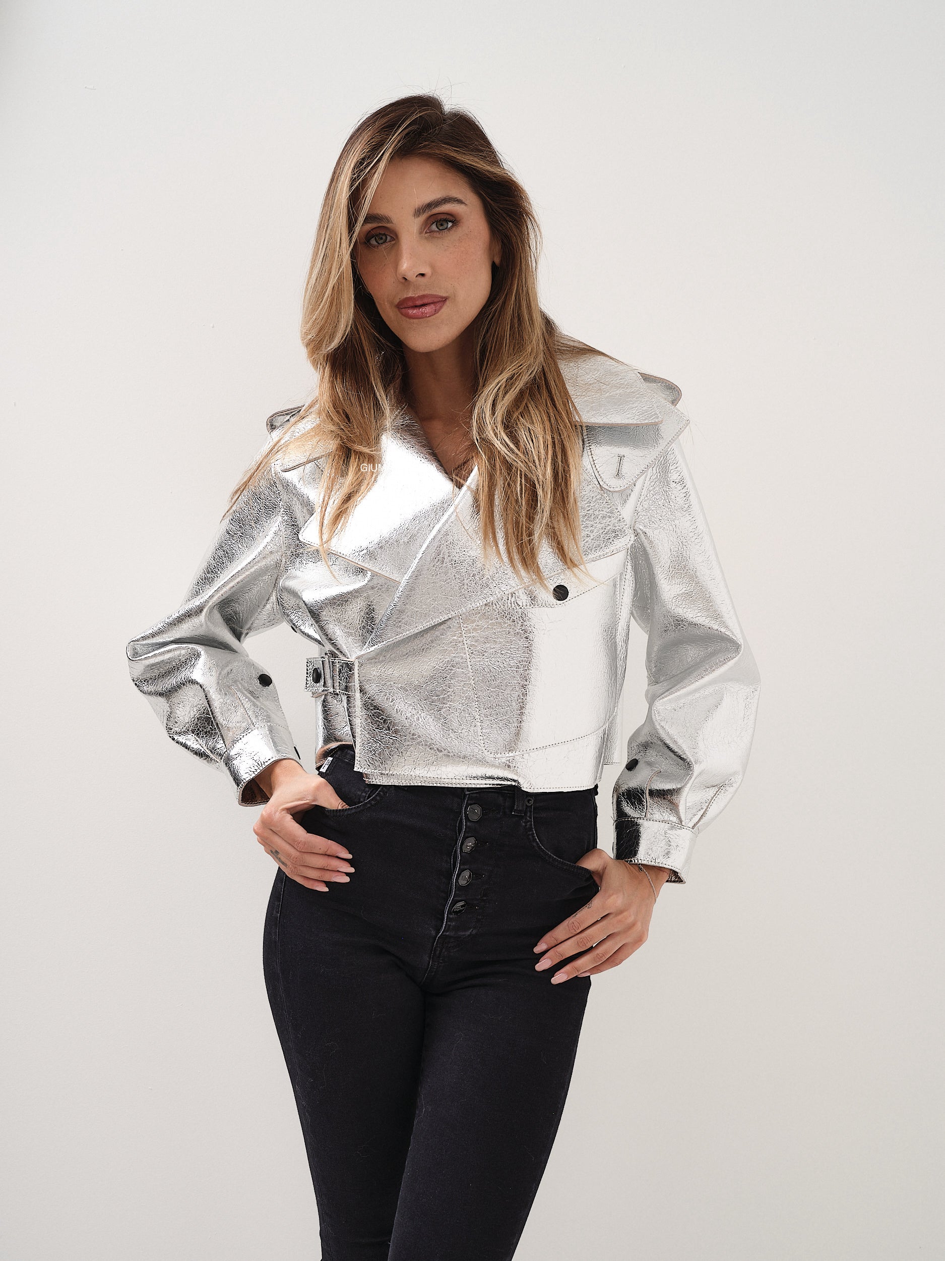 SILVER OVERSIZED LEATHER JACKET