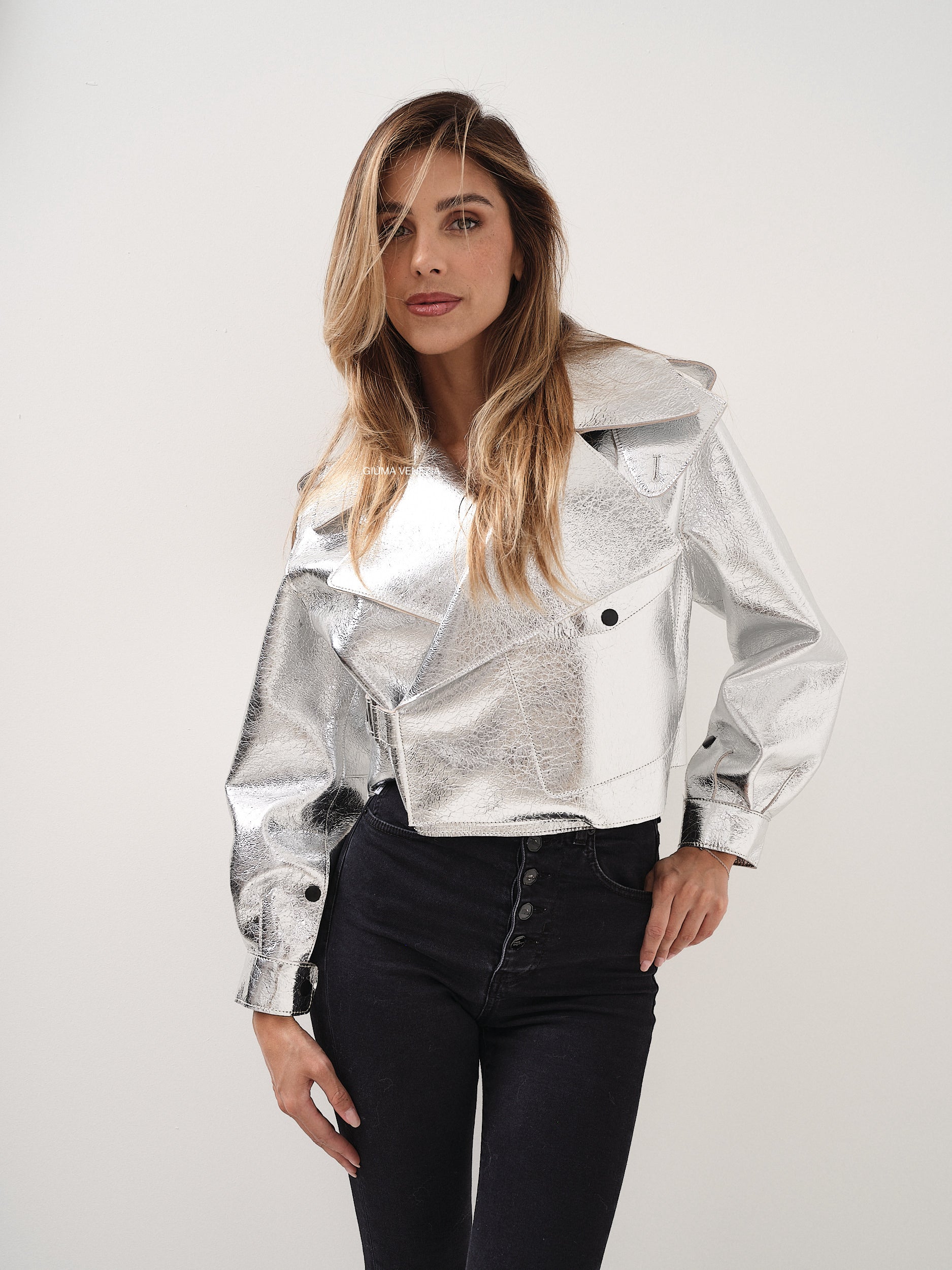 SILVER OVERSIZED LEATHER JACKET