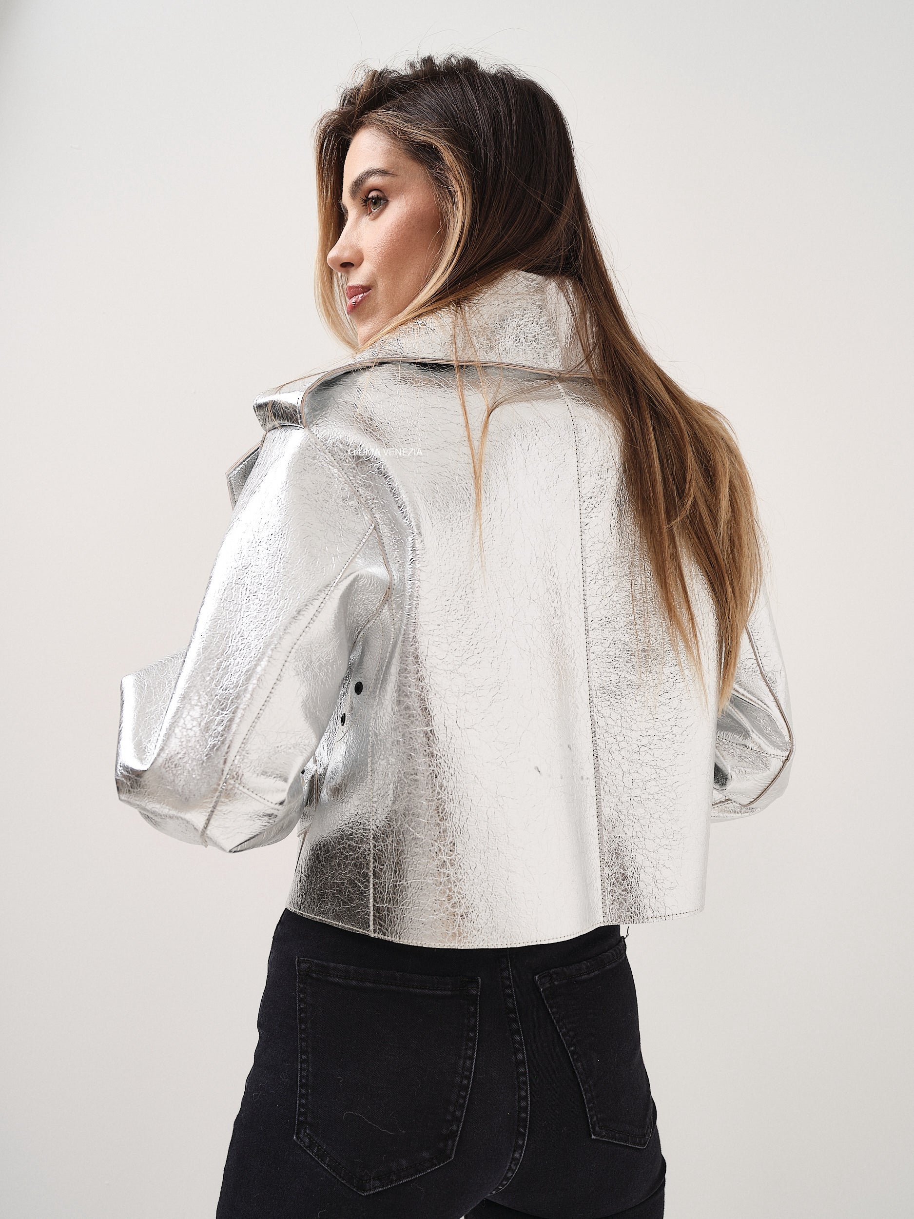 SILVER OVERSIZED LEATHER JACKET