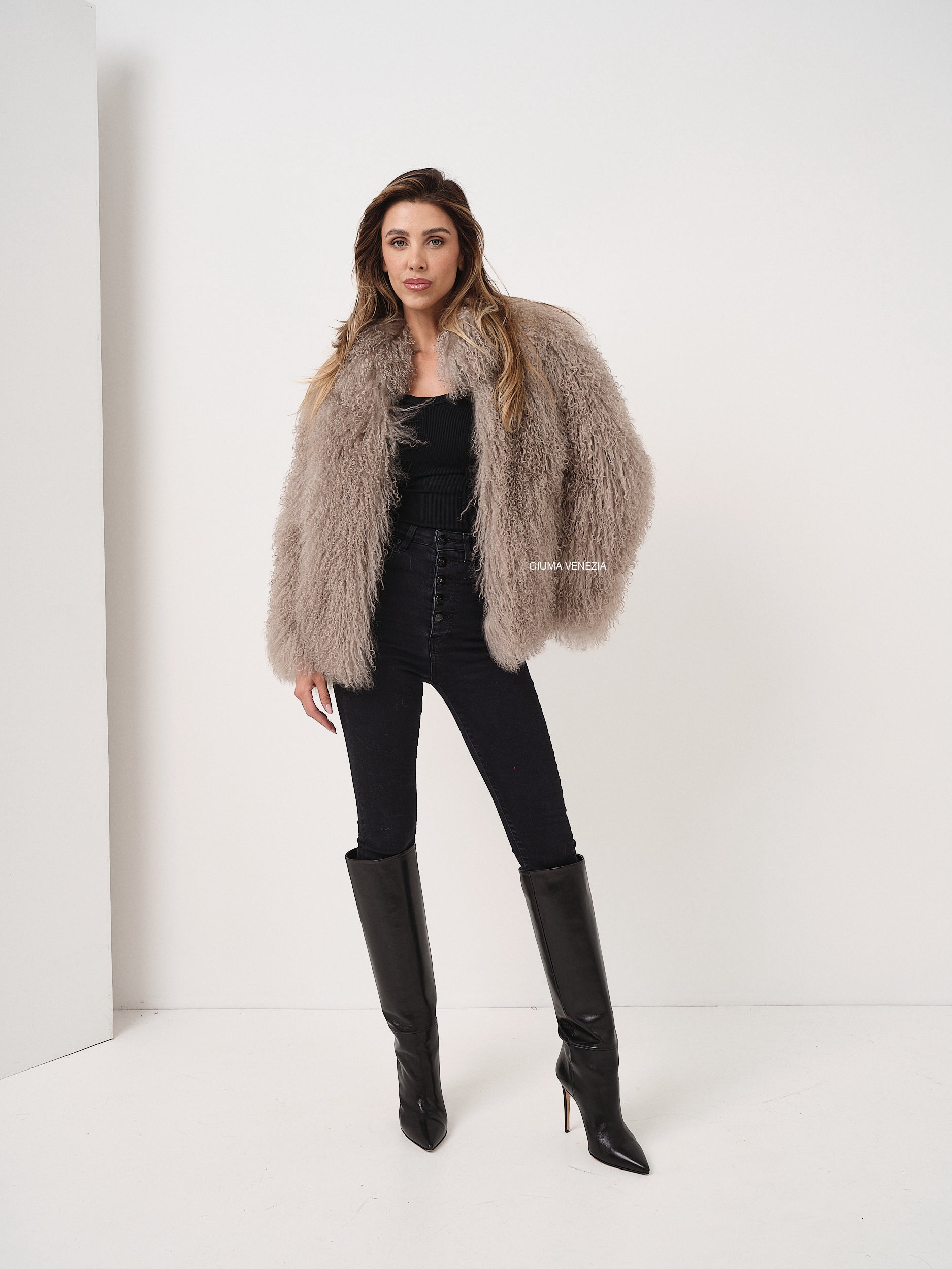 KAMILA KHAKI mongolian fur 57 cm