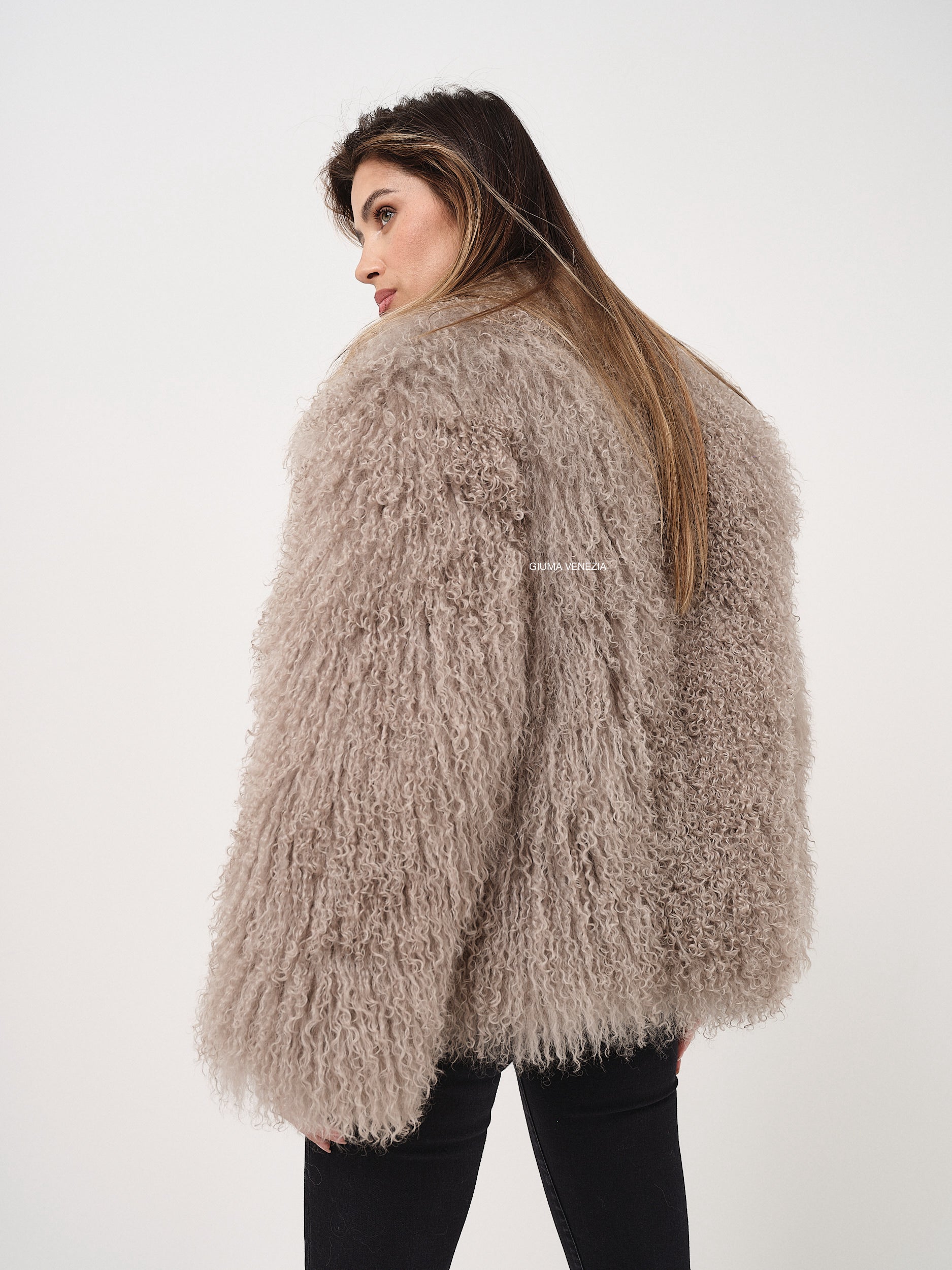 KAMILA KHAKI mongolian fur 57 cm