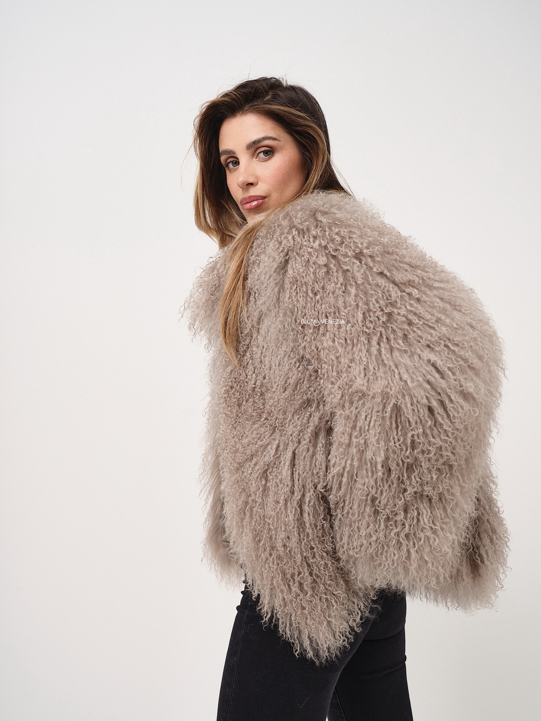 KAMILA KHAKI mongolian fur 57 cm