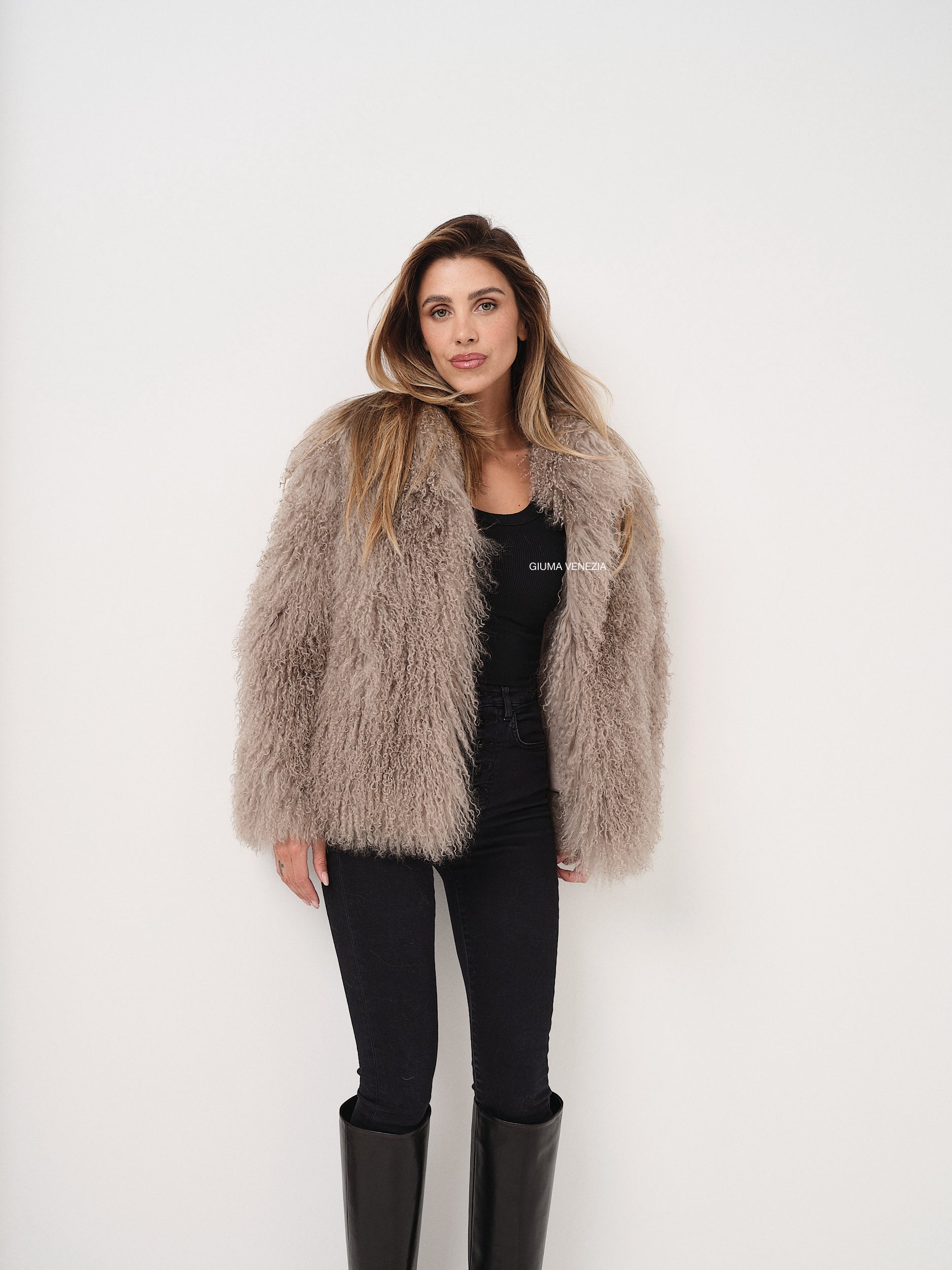 KAMILA KHAKI mongolian fur 57 cm