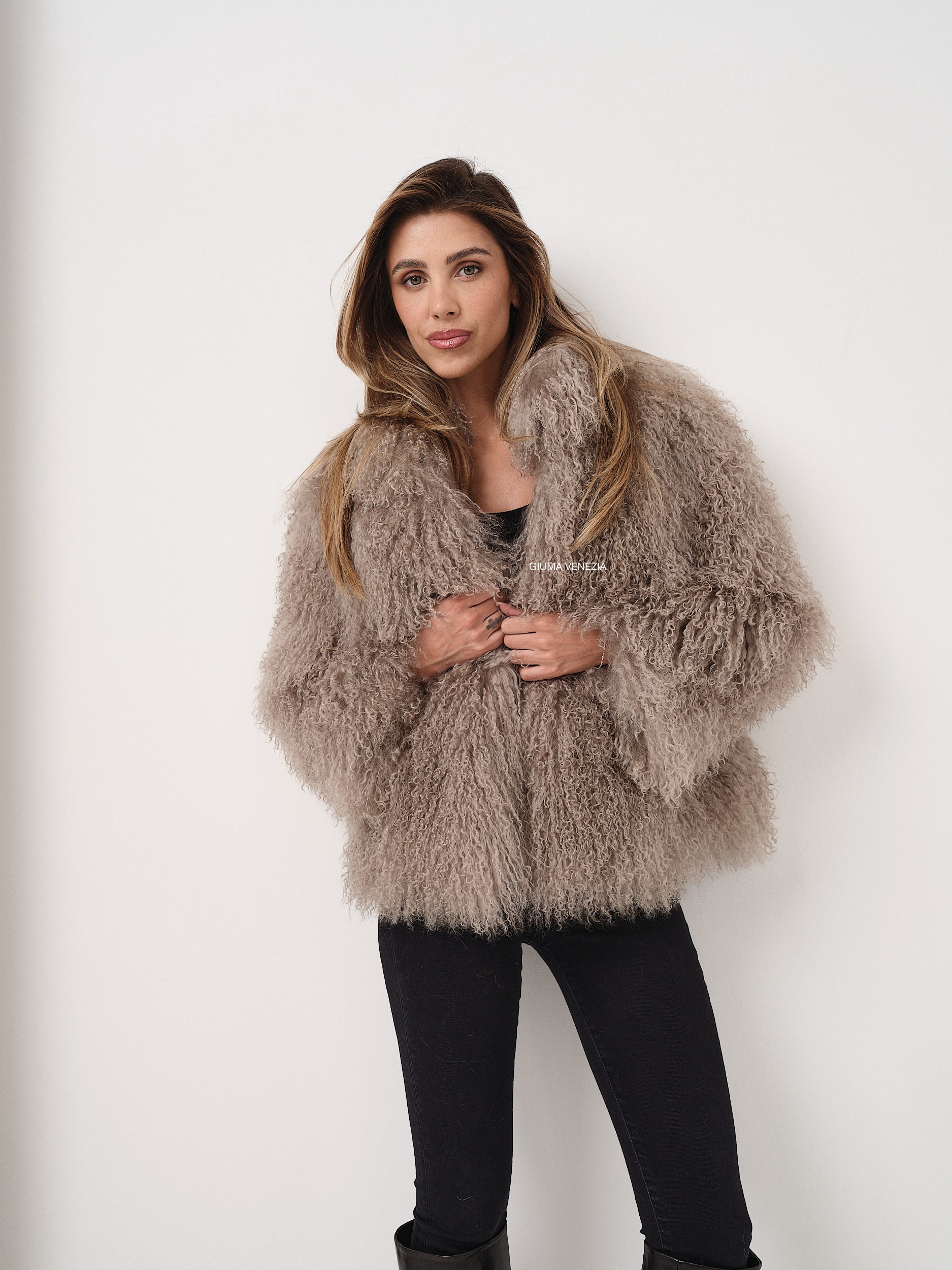 KAMILA KHAKI mongolian fur 57 cm