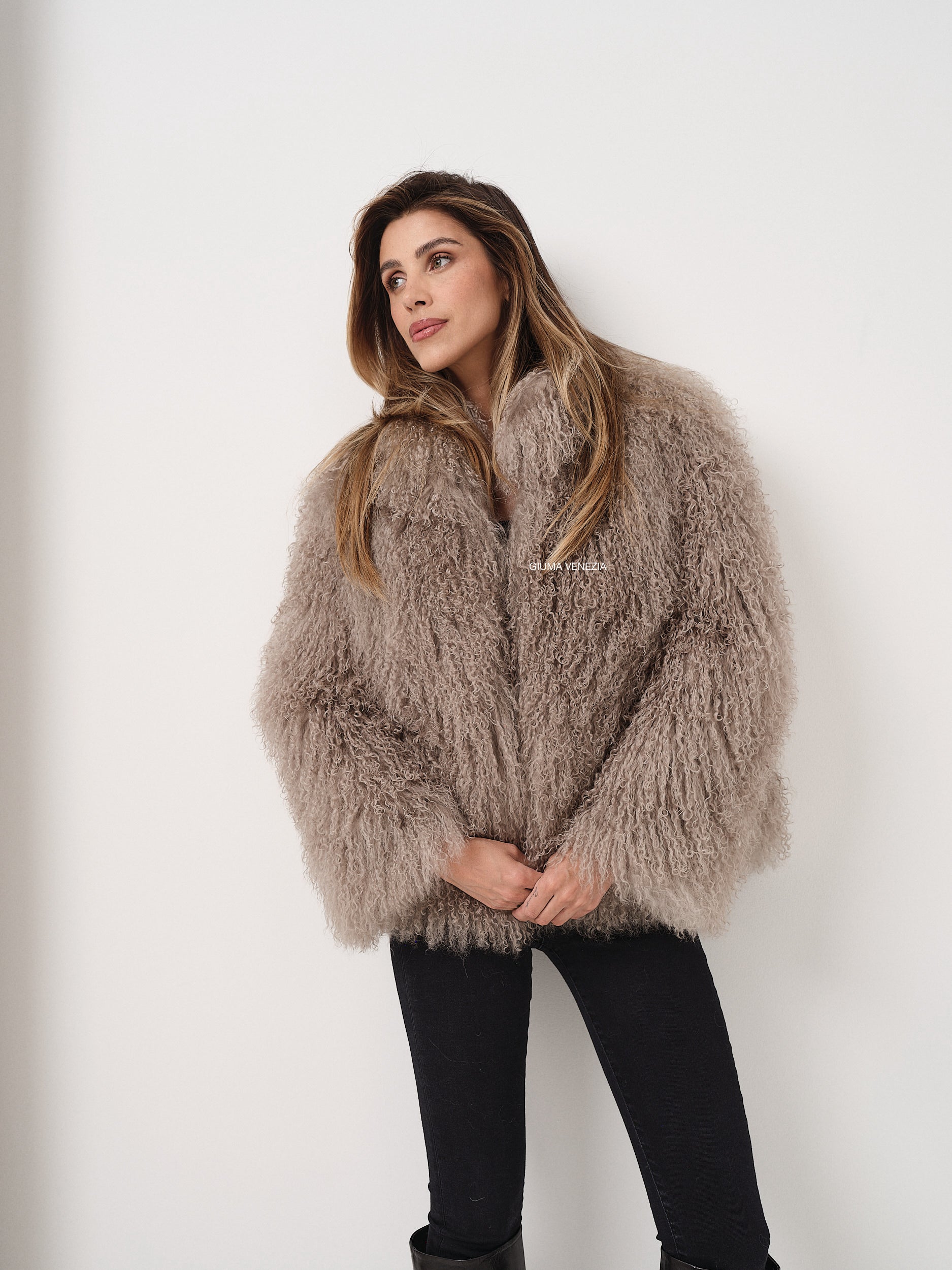 KAMILA KHAKI mongolian fur 57 cm