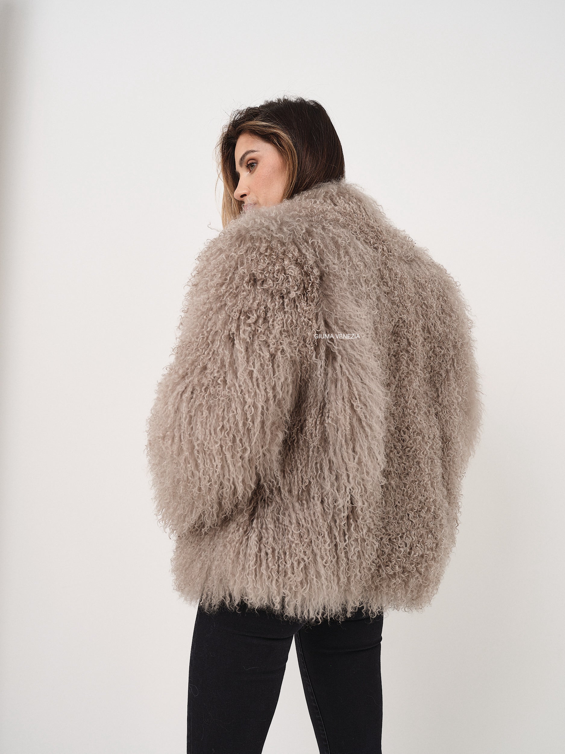 KAMILA KHAKI mongolian fur 57 cm