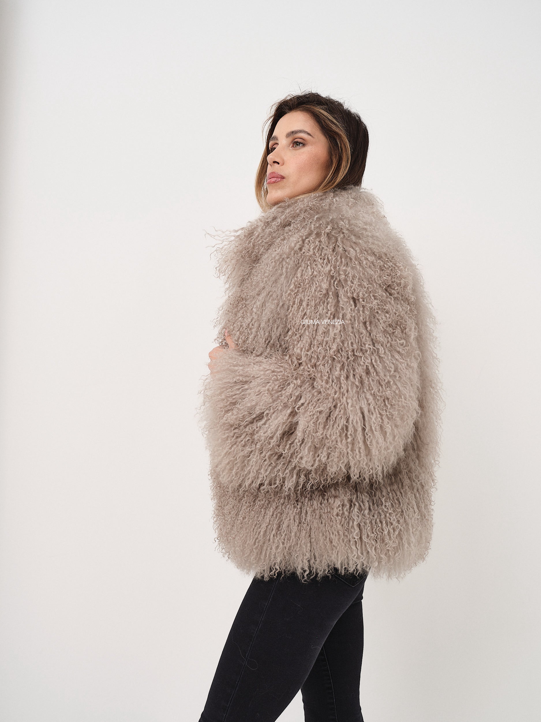 KAMILA KHAKI mongolian fur 57 cm