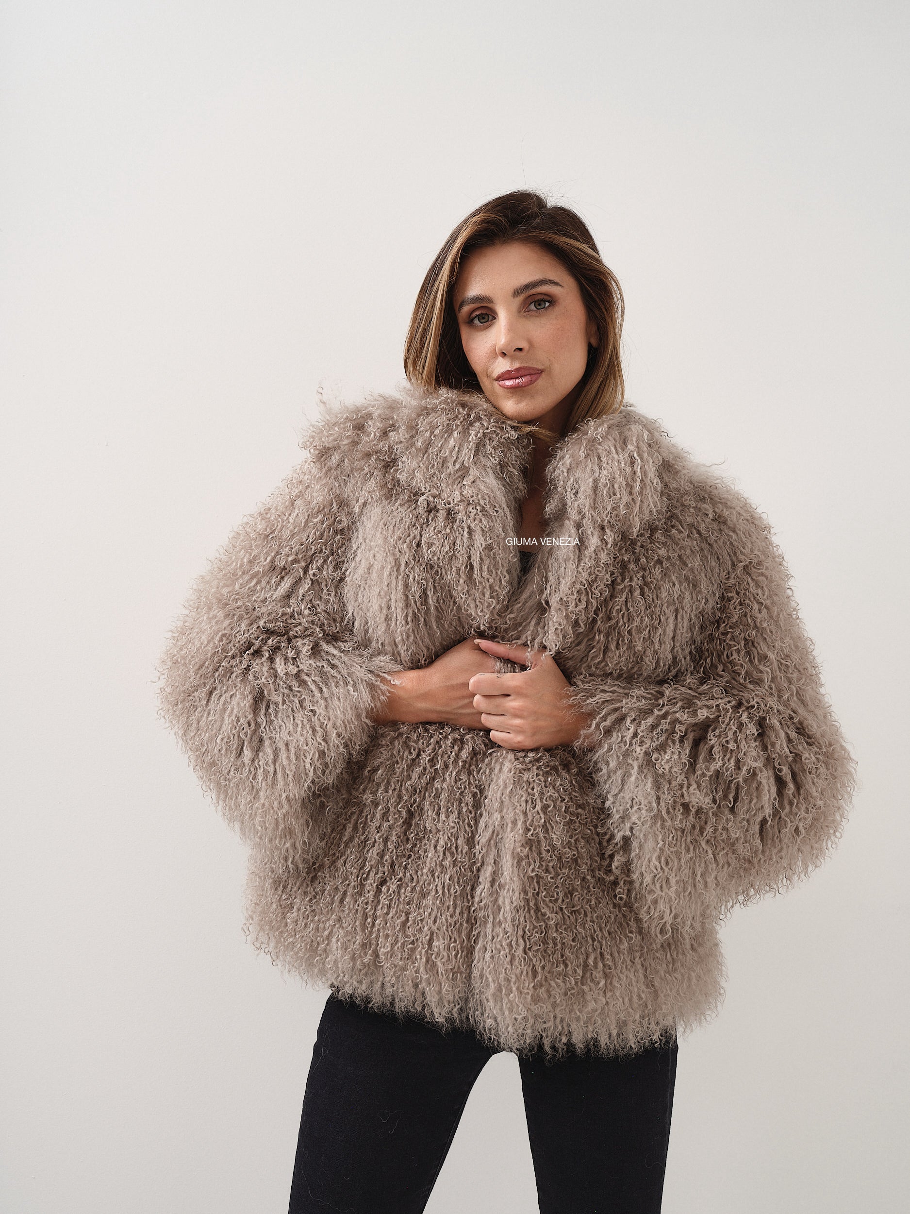 KAMILA KHAKI mongolian fur 57 cm