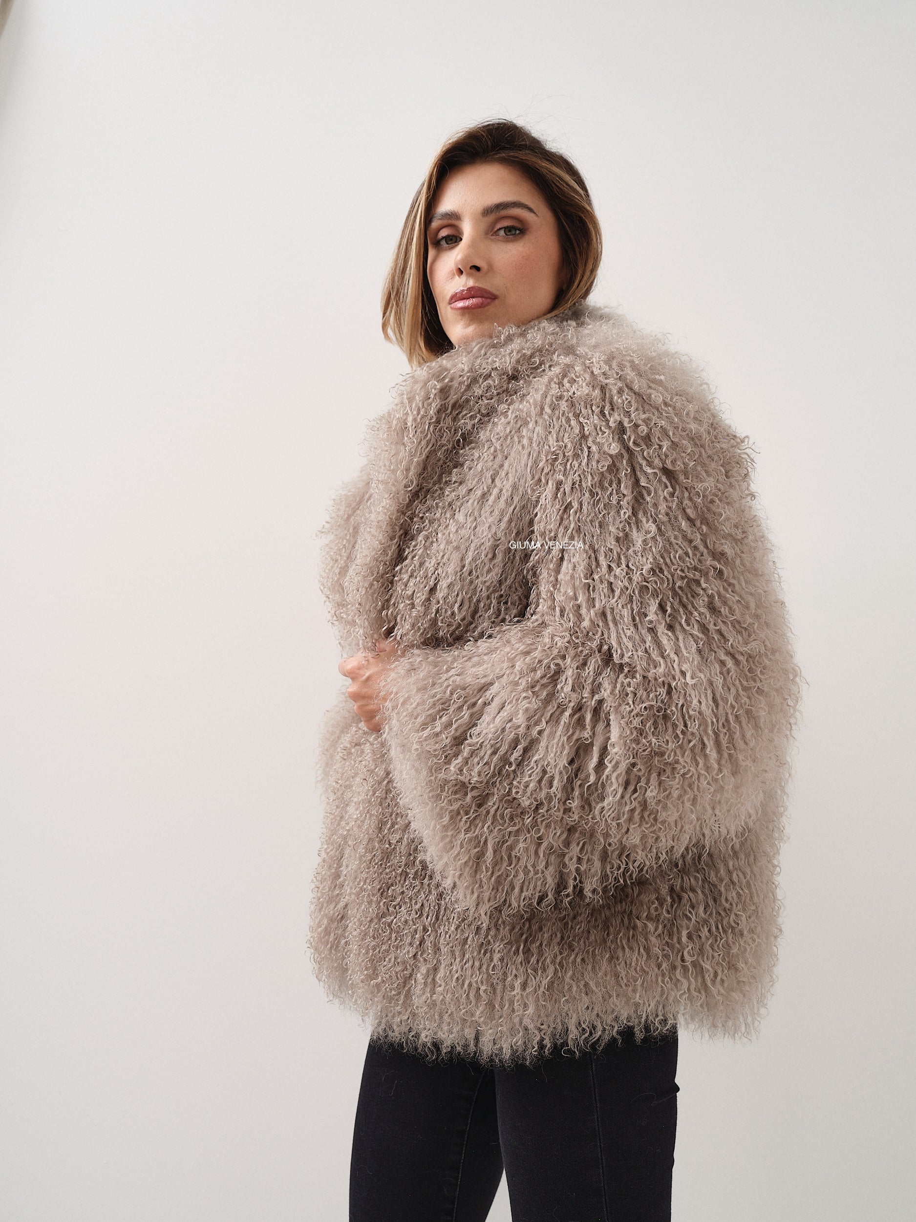 KAMILA KHAKI mongolian fur 57 cm