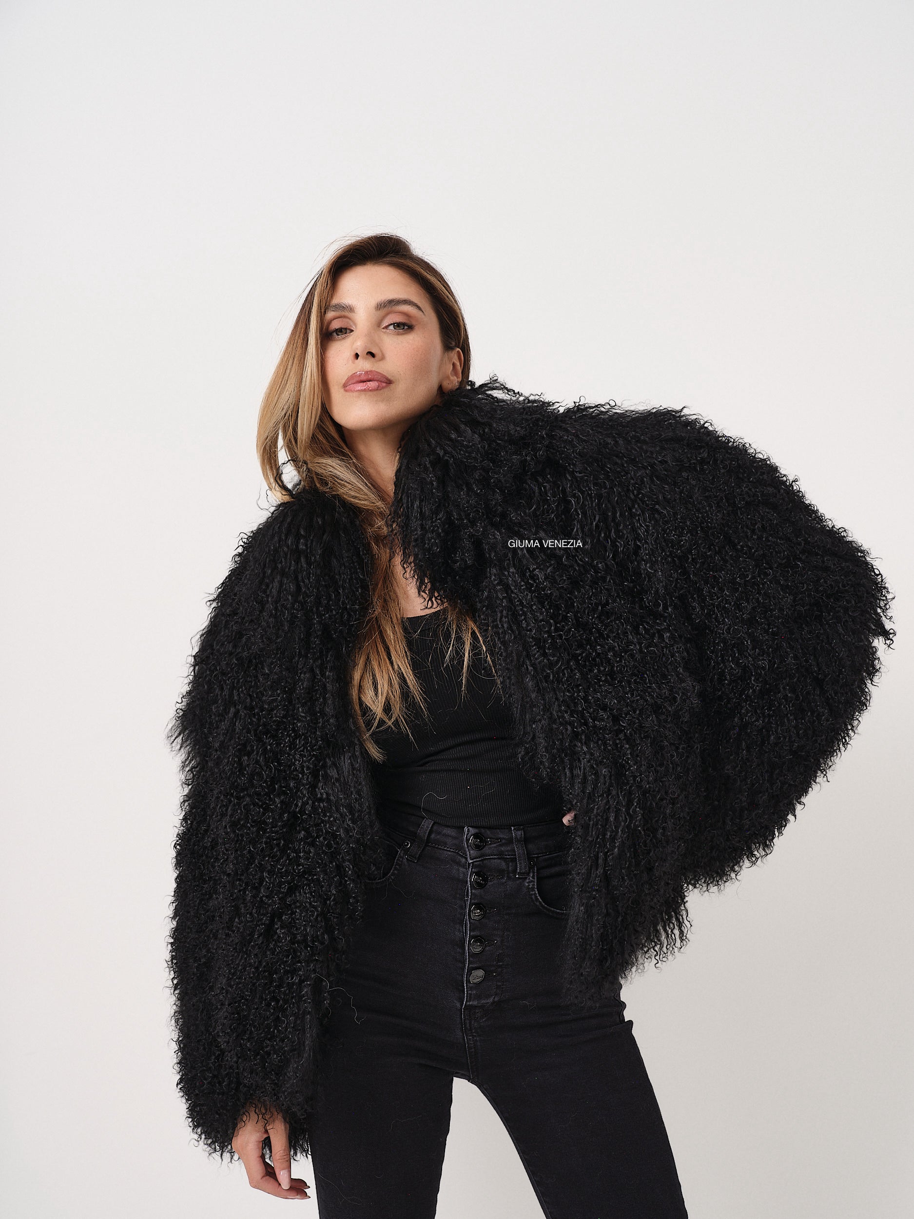 KAMILA BLACK mongolian fur 57 cm