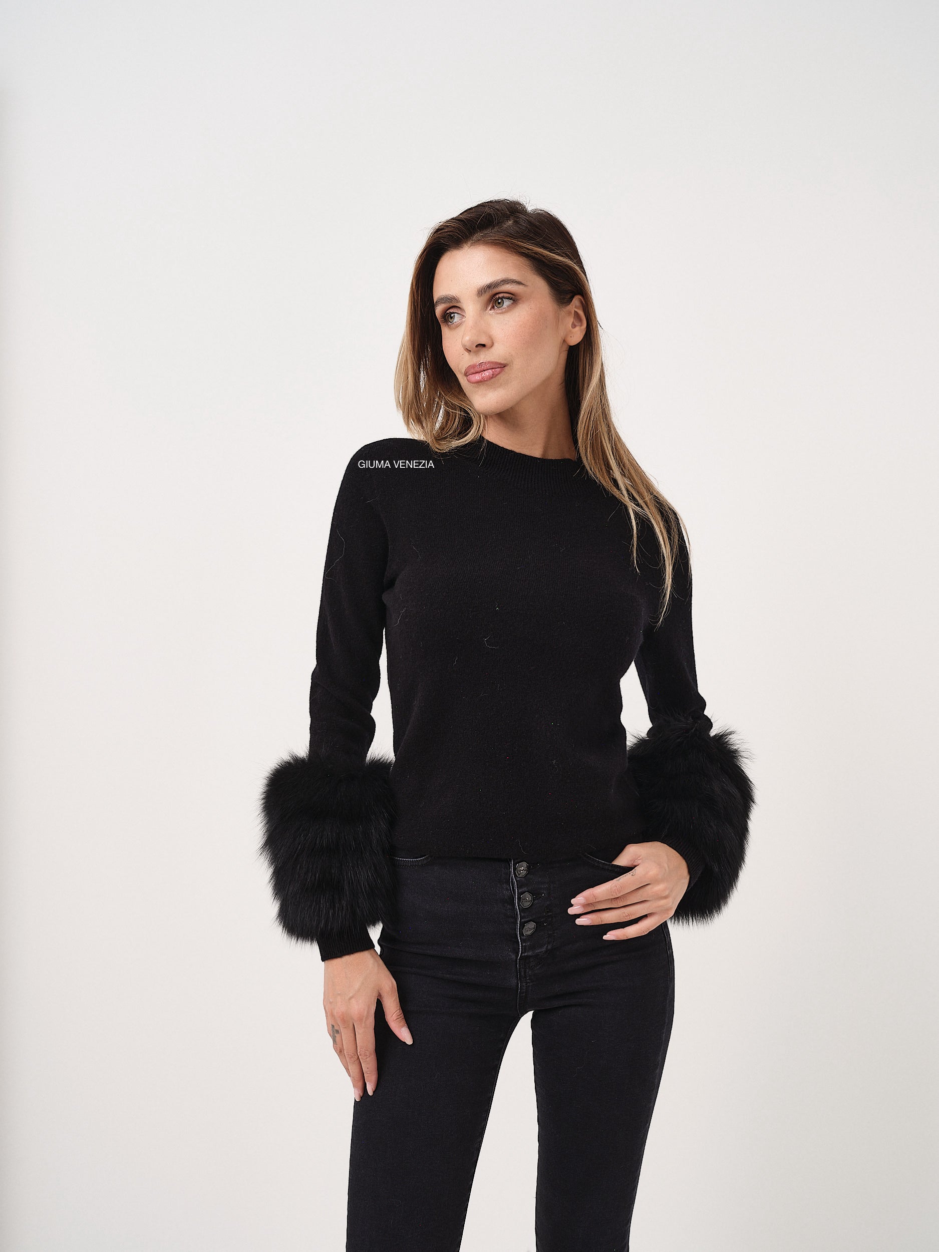 Black fur detail sweater