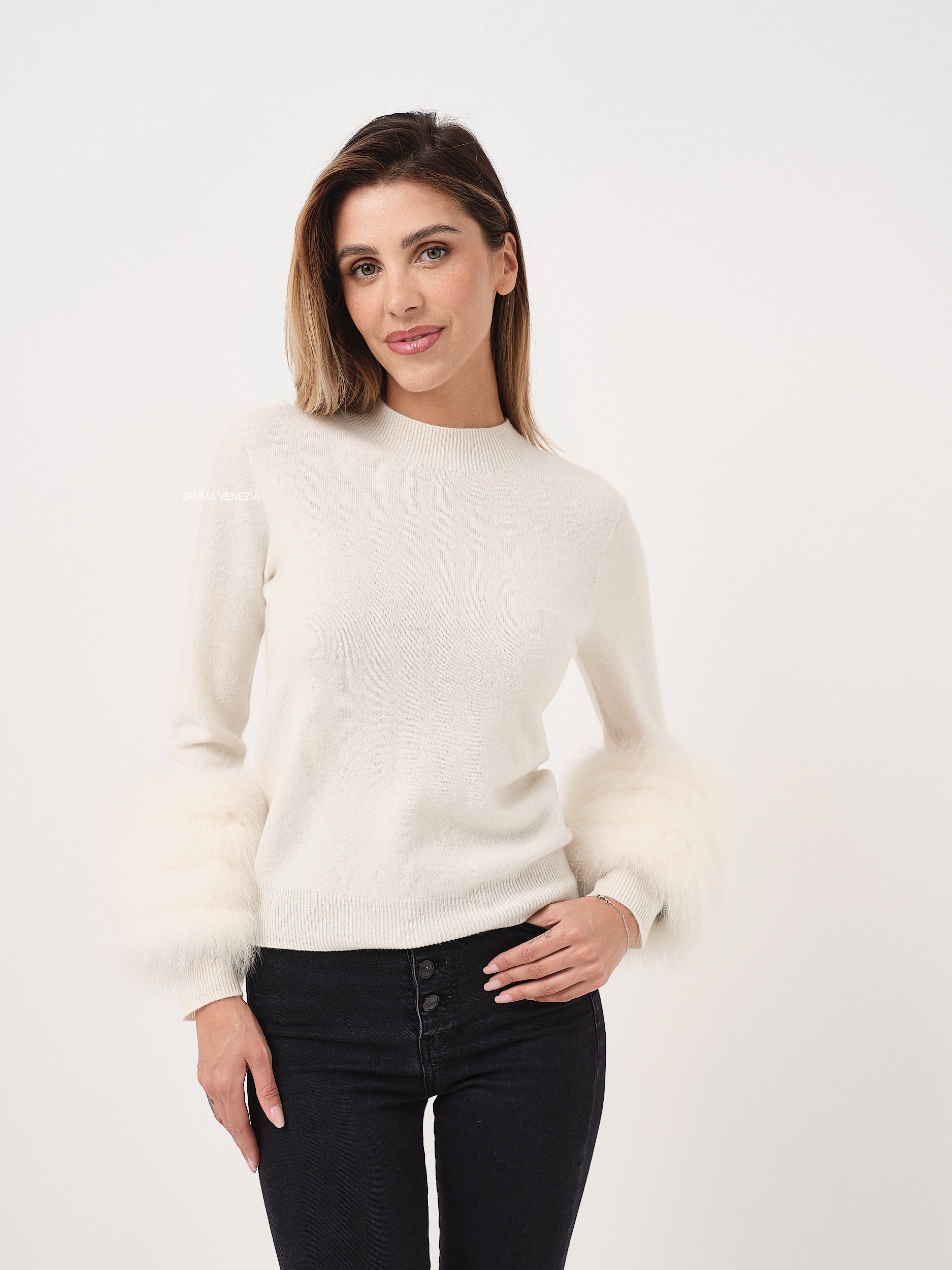 Cream fur detail sweater