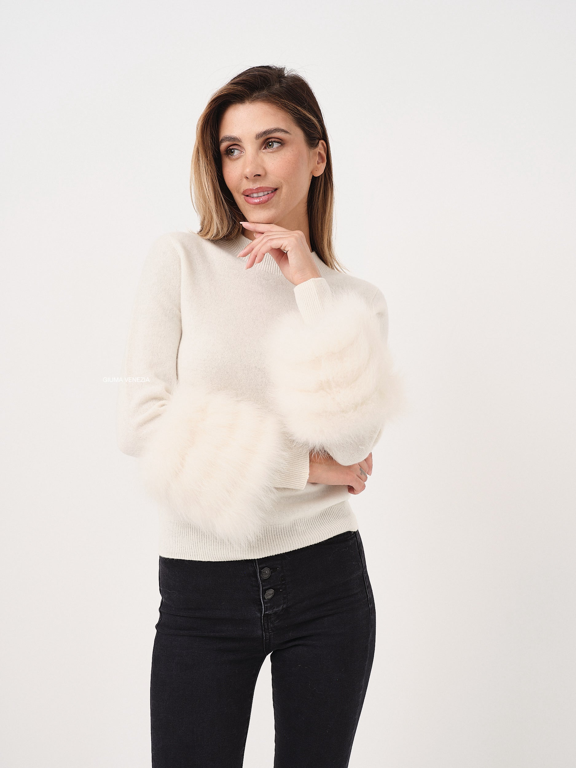 Cream fur detail sweater