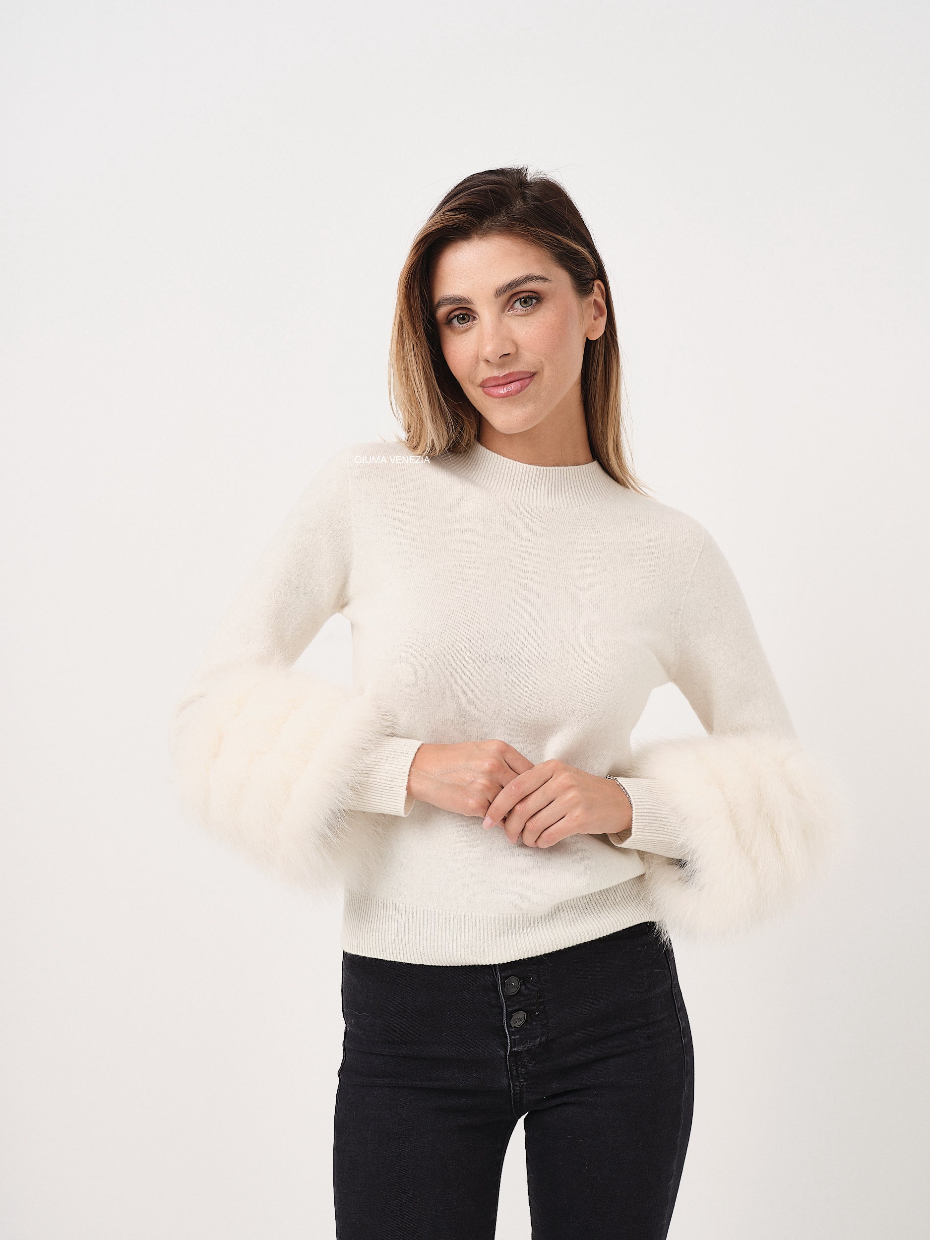 Cream fur detail sweater