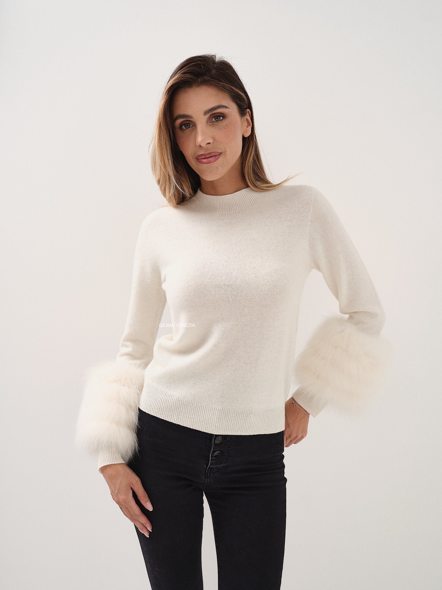 Cream fur detail sweater