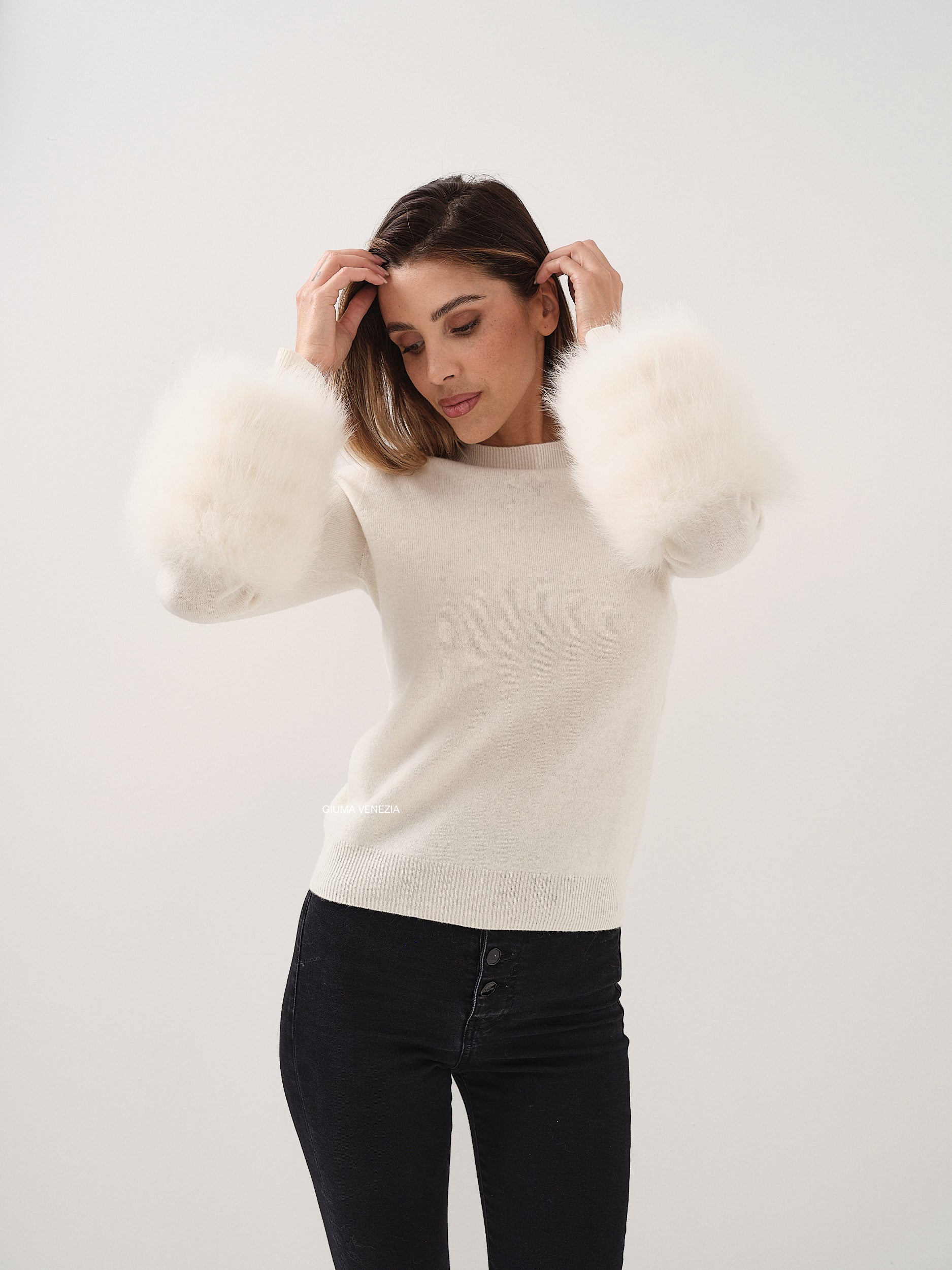 Cream fur detail sweater