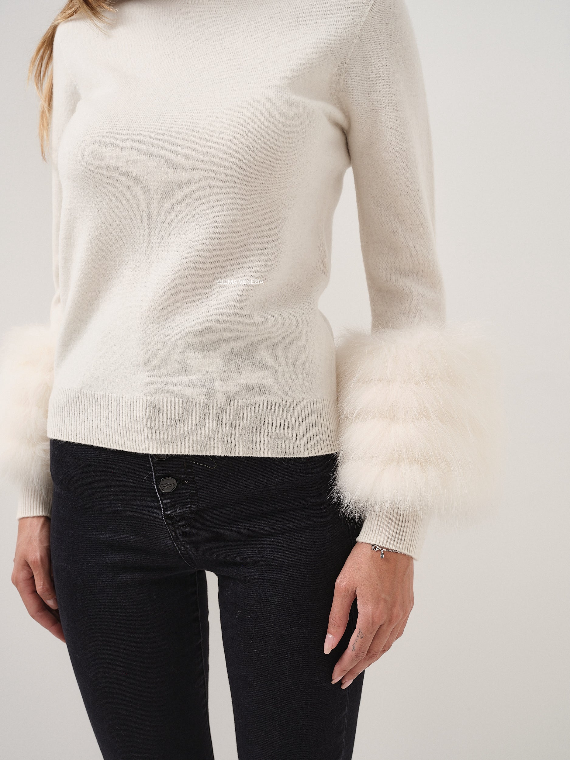 Cream fur detail sweater