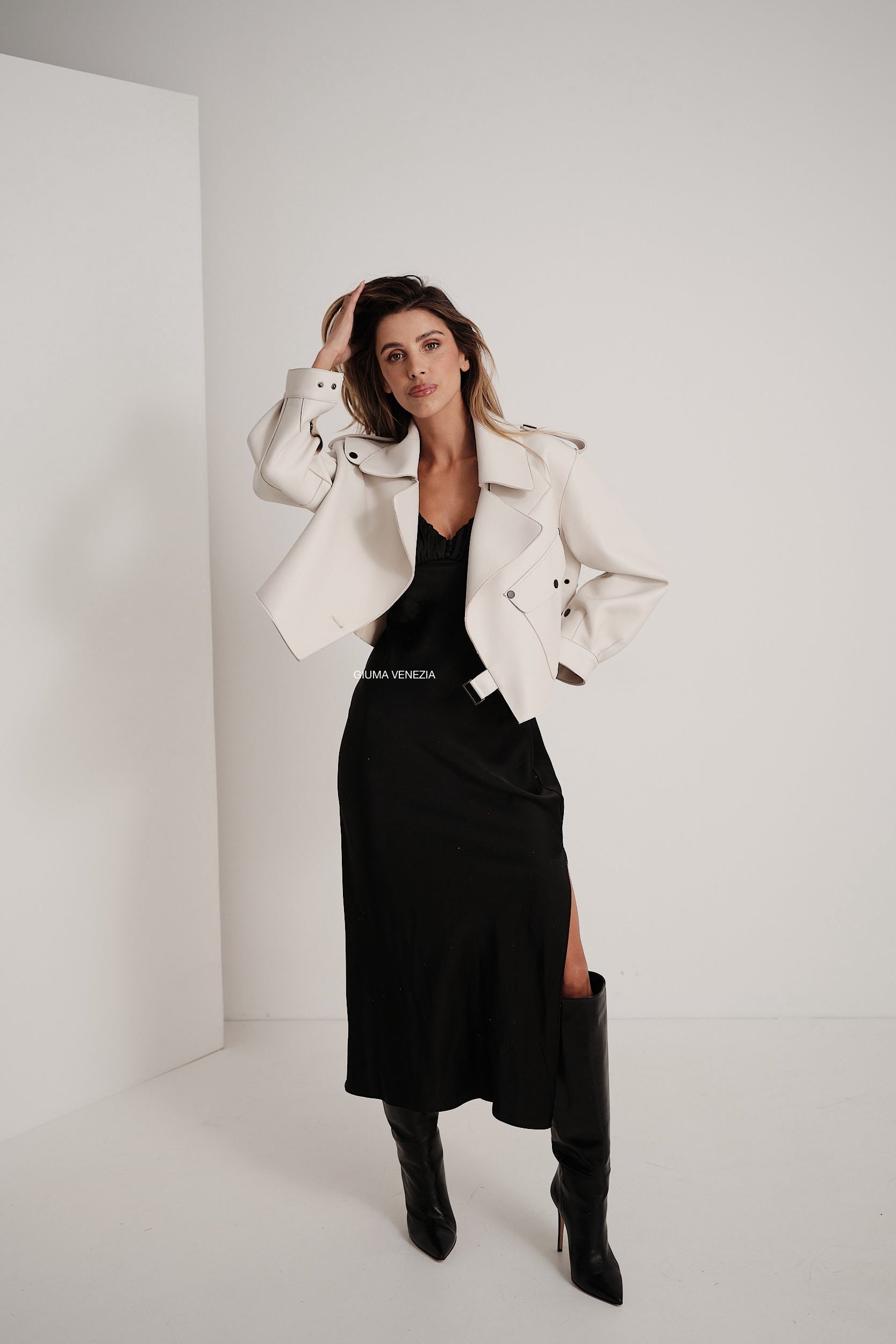 Emy White Oversize - giacca da donna in vera pelle bianco, dettaglio 3 | GIUMA Venezia