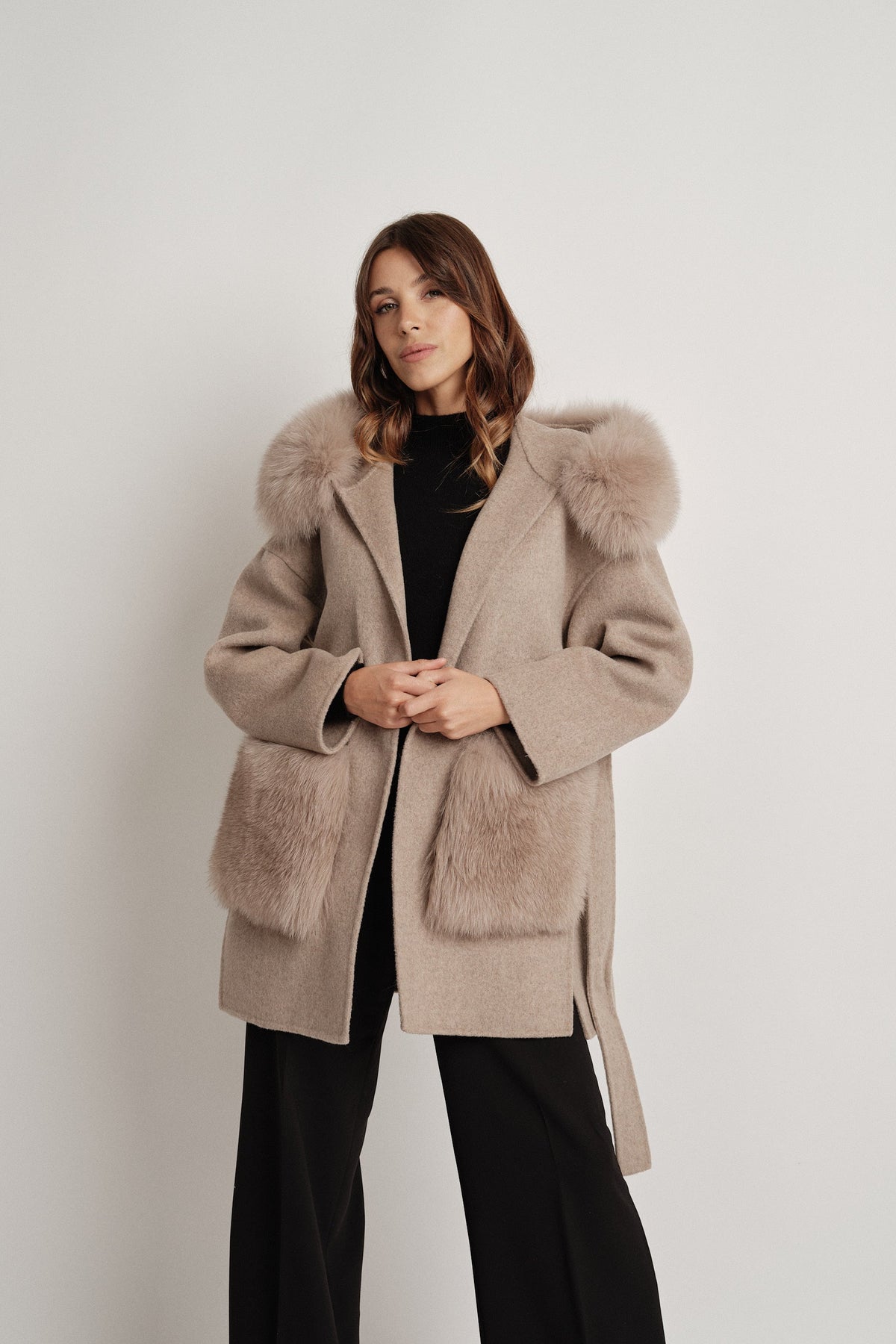 Penelope Beige - cappotto da donna in lana e cachemire beige, dettaglio 3 | GIUMA Venezia