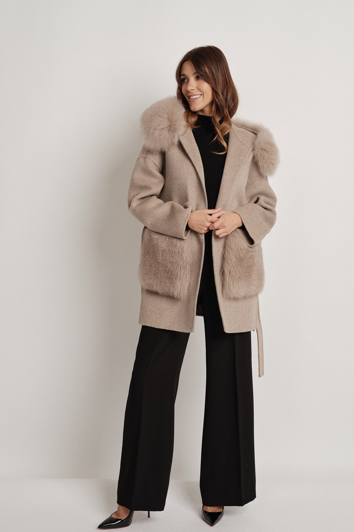 Penelope Beige - cappotto da donna in lana e cachemire beige, dettaglio 4 | GIUMA Venezia