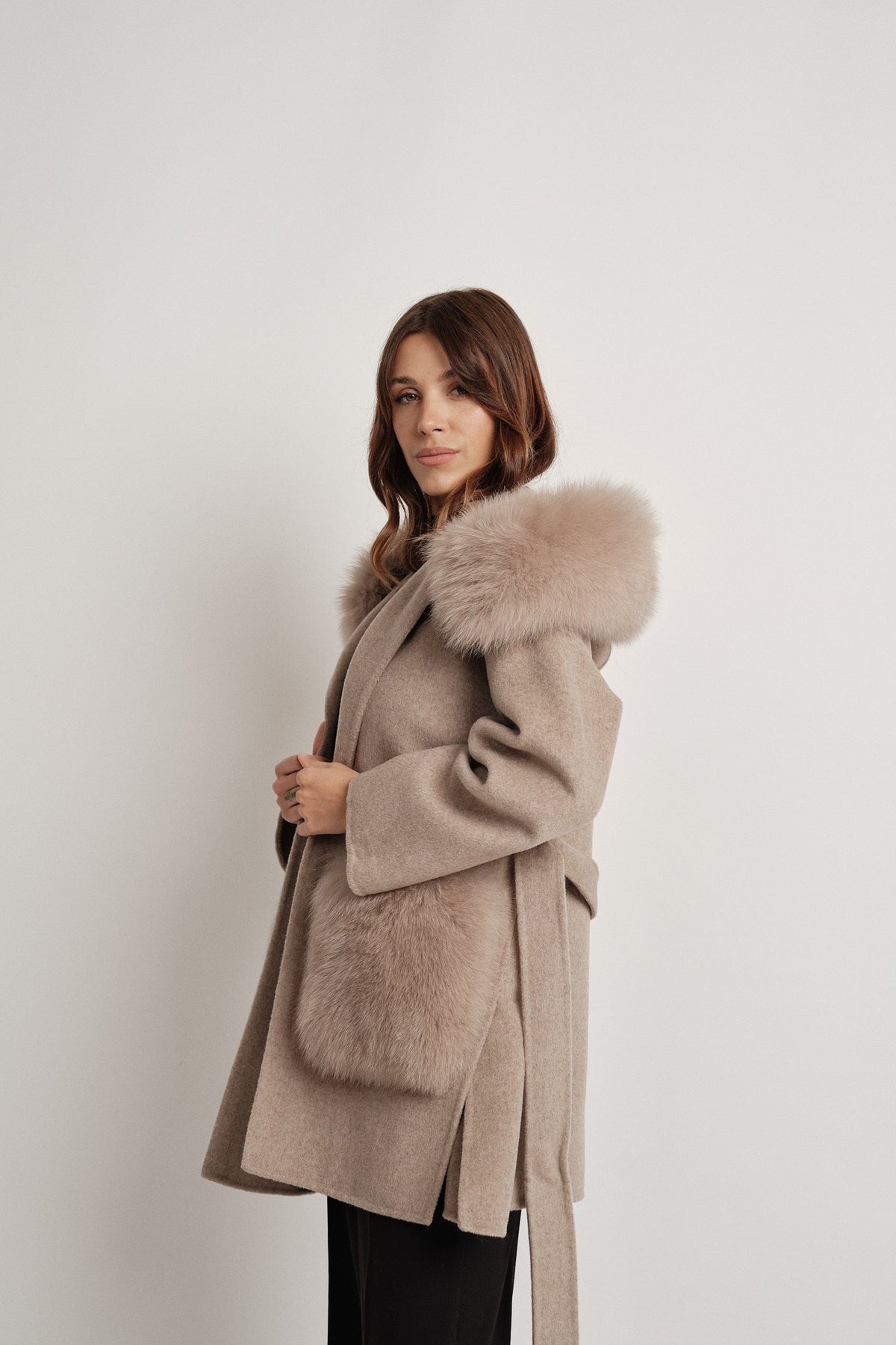 Penelope Beige - cappotto da donna in lana e cachemire beige, dettaglio 5 | GIUMA Venezia