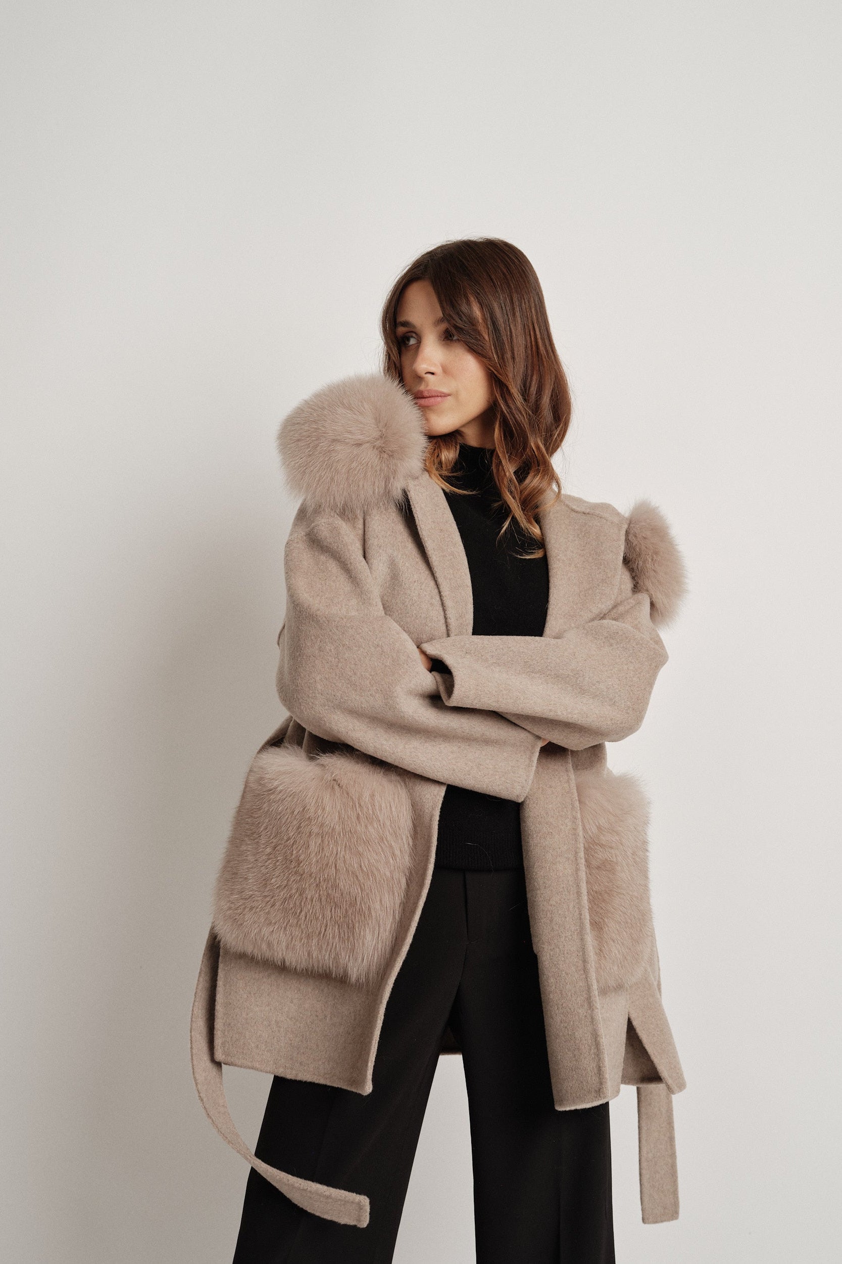 Penelope Beige - cappotto da donna in lana e cachemire beige, vista principale | GIUMA Venezia