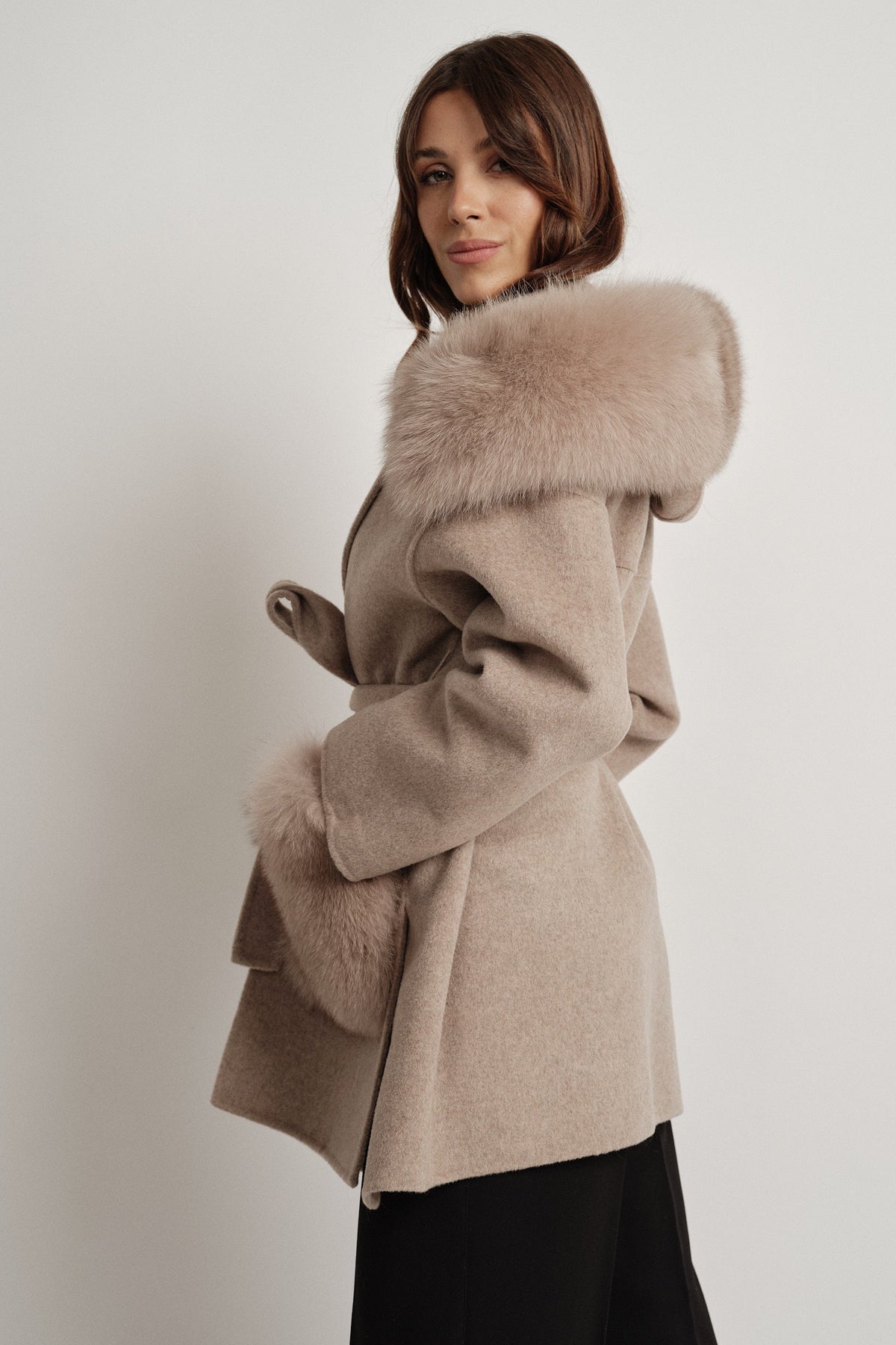 Penelope Beige - cappotto da donna in lana e cachemire beige, dettaglio 6 | GIUMA Venezia