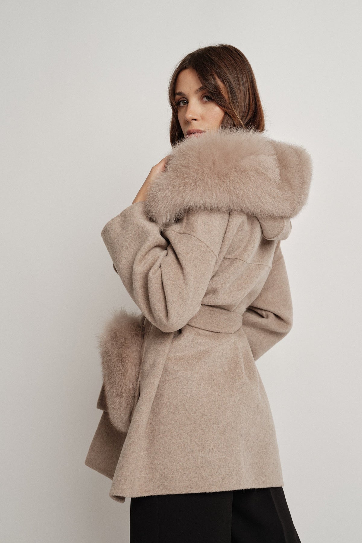 Penelope Beige - cappotto da donna in lana e cachemire beige, dettaglio 7 | GIUMA Venezia