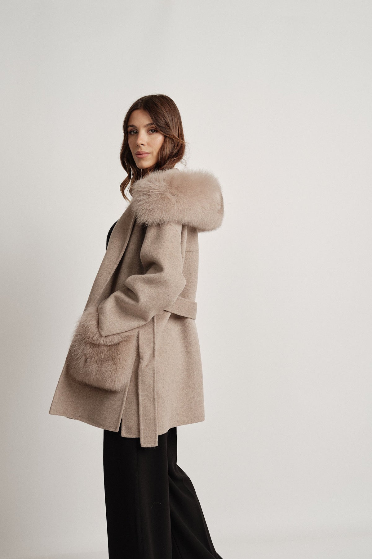 Penelope Beige - cappotto da donna in lana e cachemire beige, dettaglio 10 | GIUMA Venezia