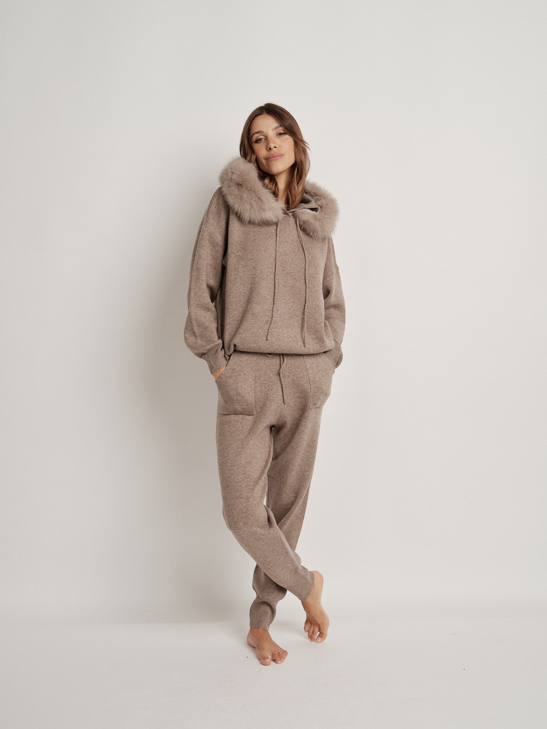 Beige wool blend tracksuit