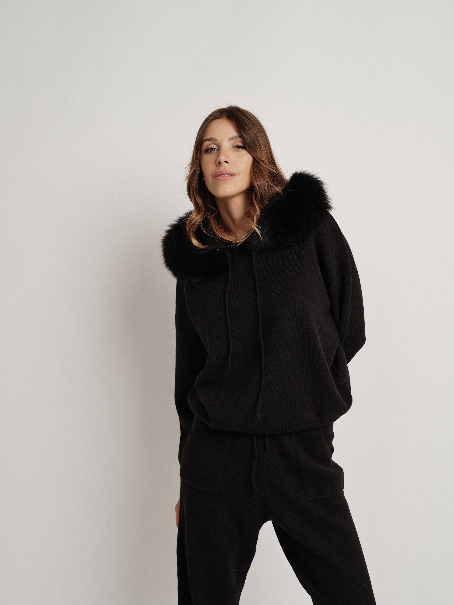 Black wool blend tracksuit