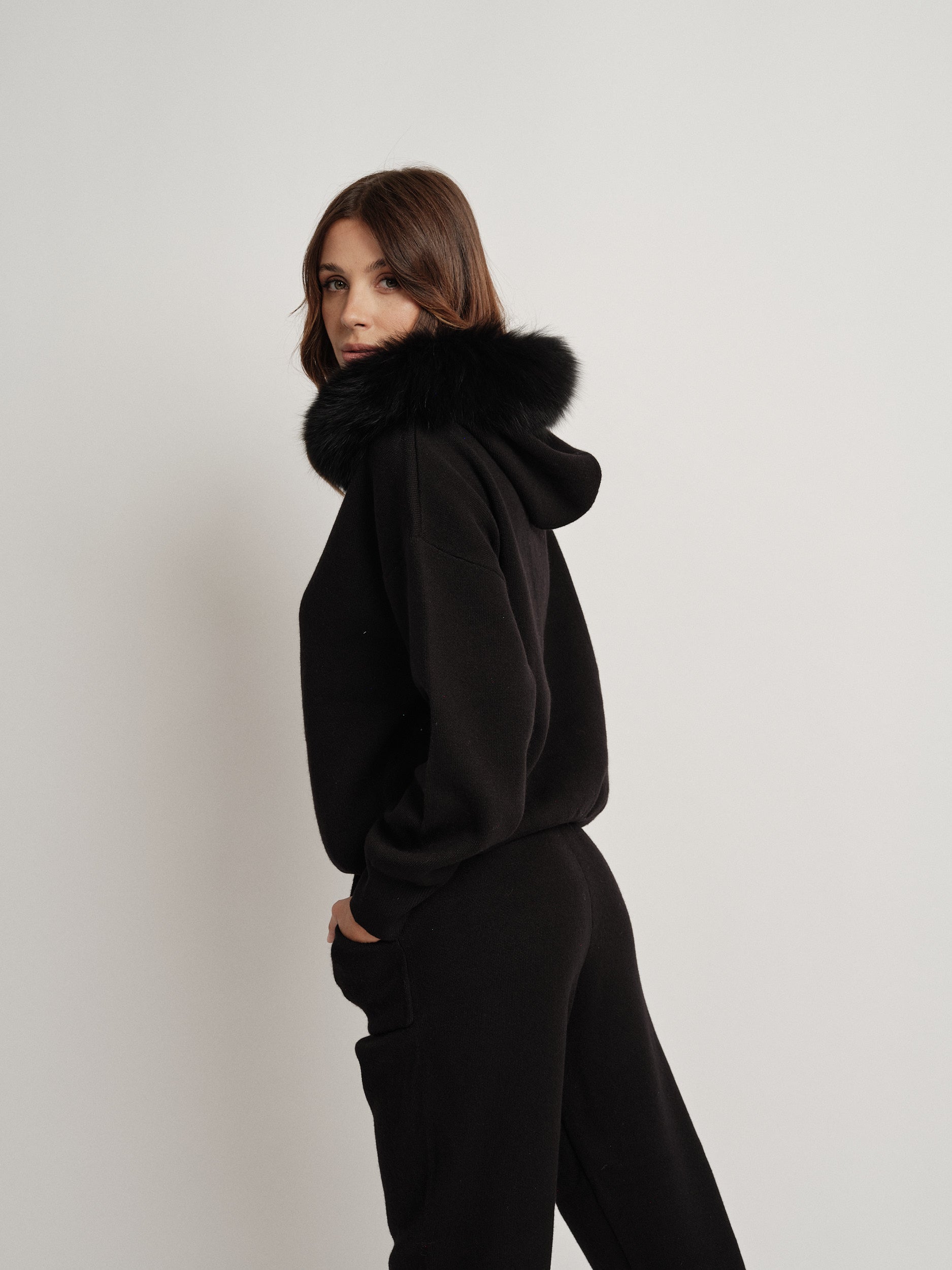 Black wool blend tracksuit