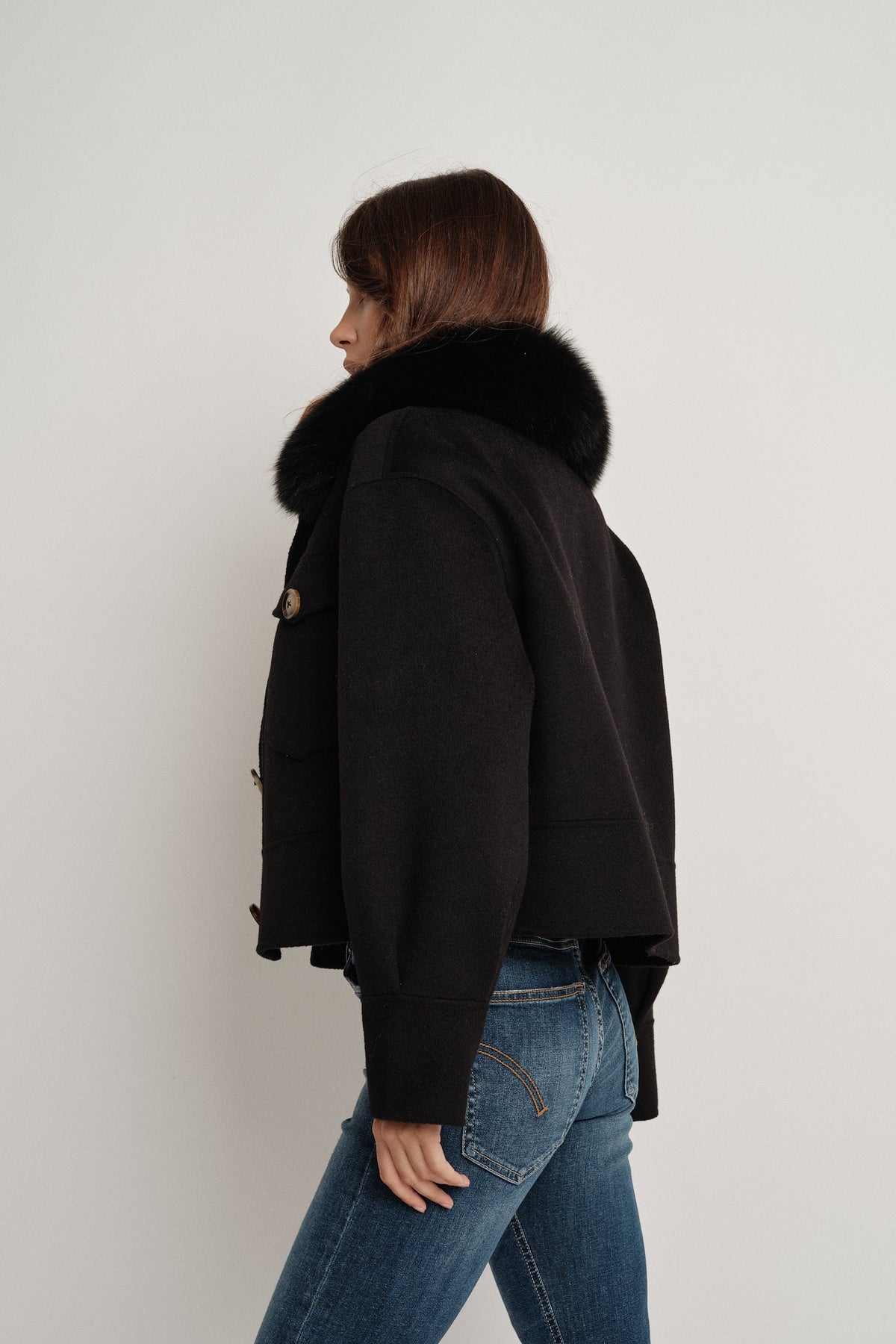 Lola Black - cappotto da donna in lana e cachemire nero, dettaglio 4 | GIUMA Venezia