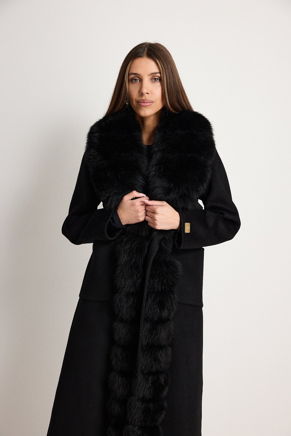 Janet Nero - cappotto da donna in lana e cachemire nero, dettaglio 5 | GIUMA Venezia
