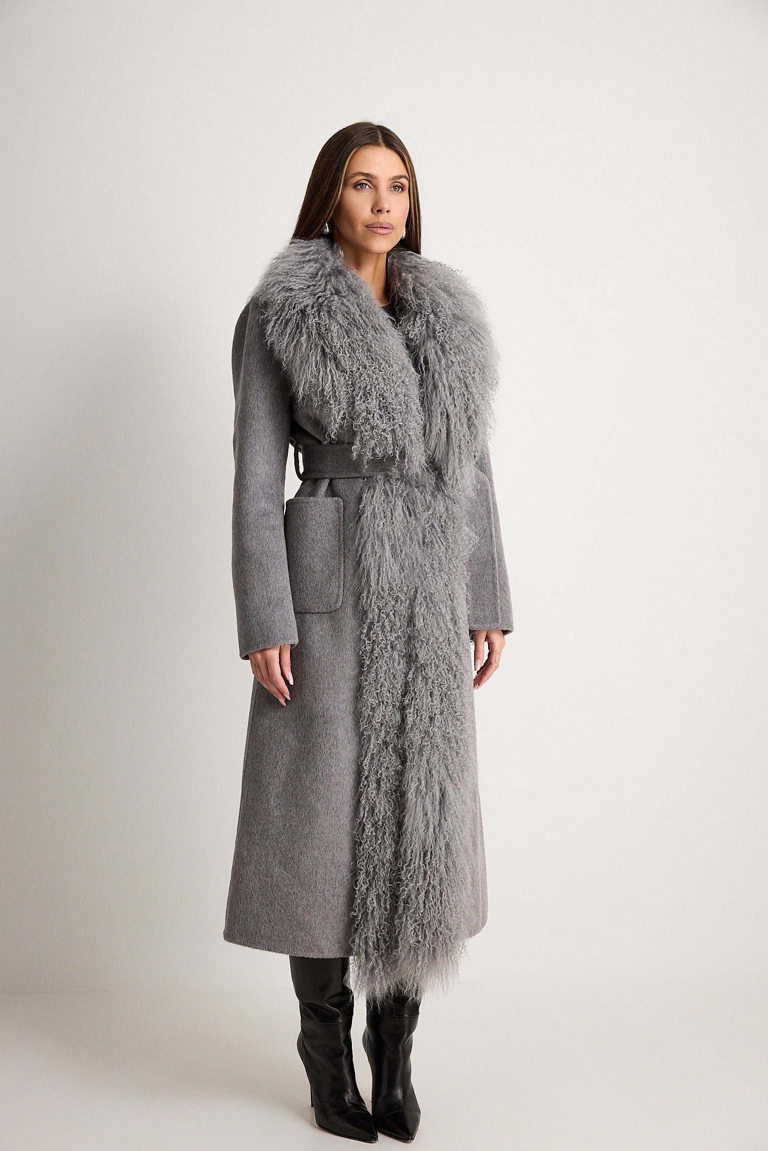 Yvette Grigio - cappotto da donna in lana e cachemire grigio, dettaglio 4 | GIUMA Venezia