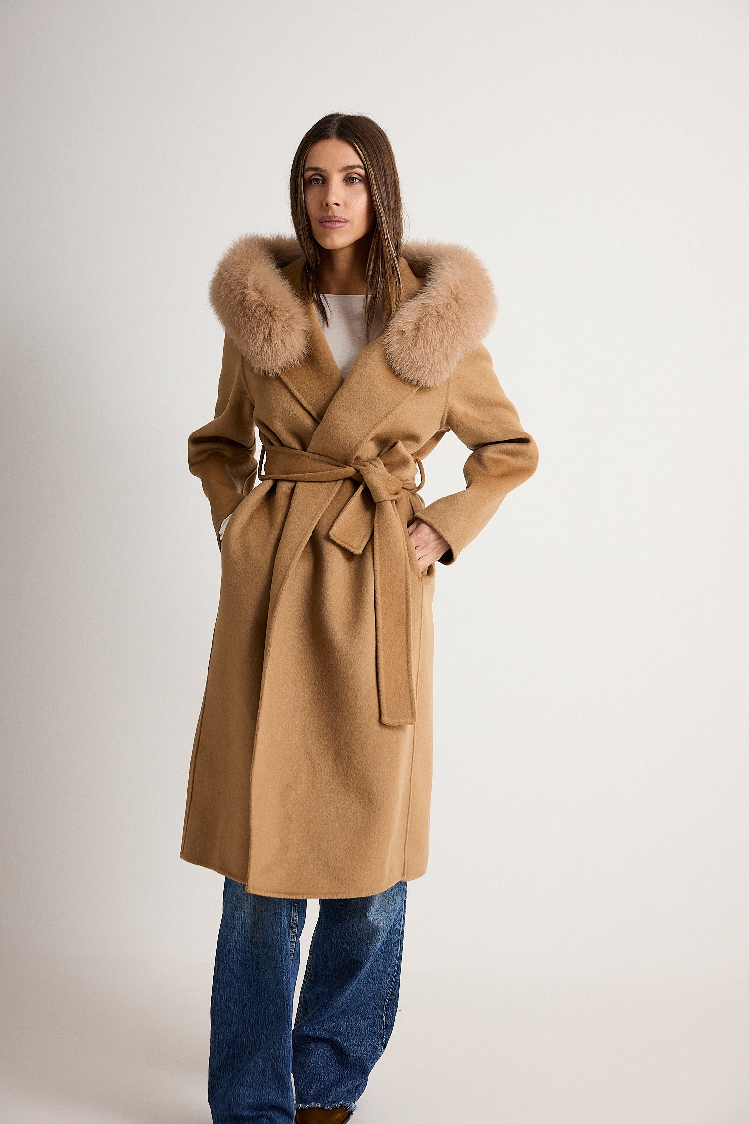 Agatha Long Cammello - cappotto da donna in lana e cachemire cammello, dettaglio 3 | GIUMA Venezia