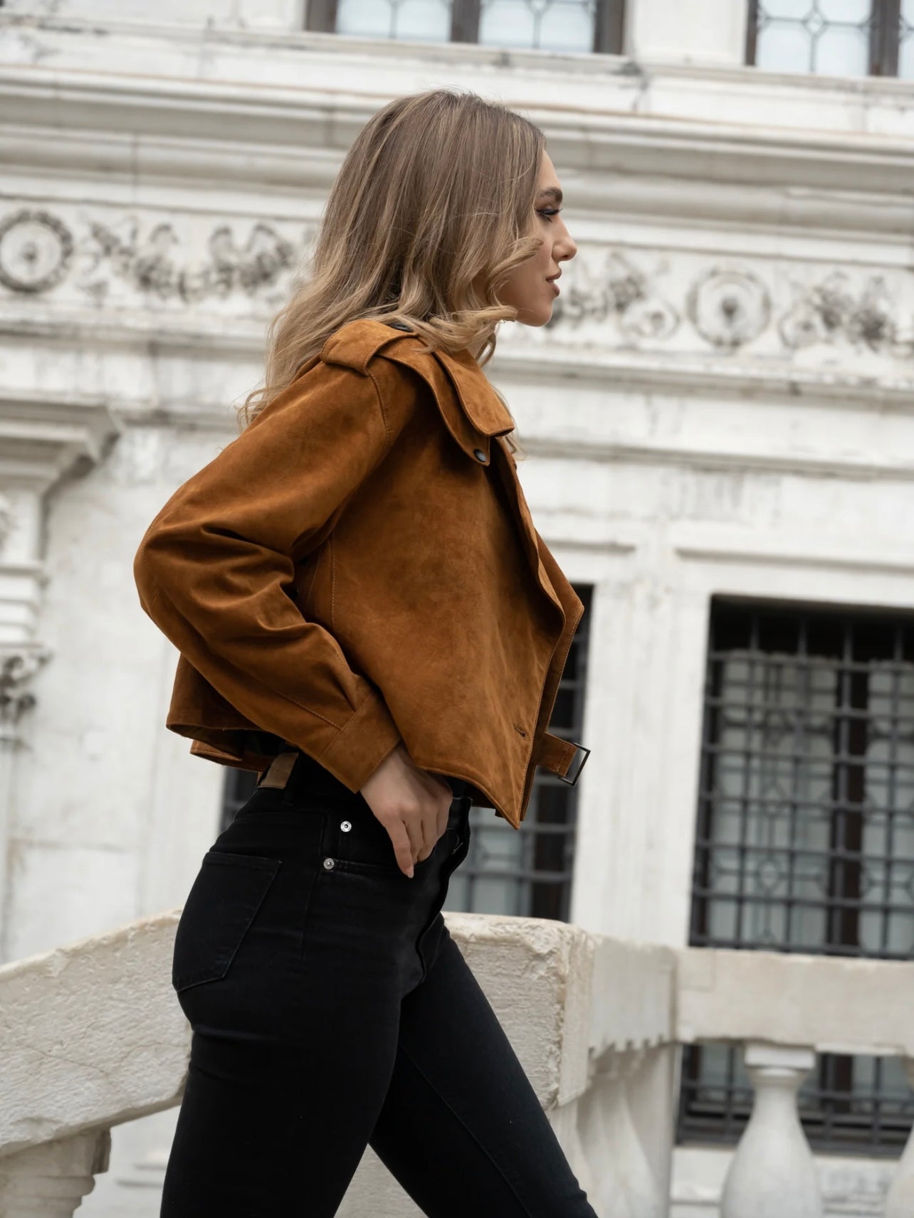 TOBACCO OVERSIZED LEATHER JACKET