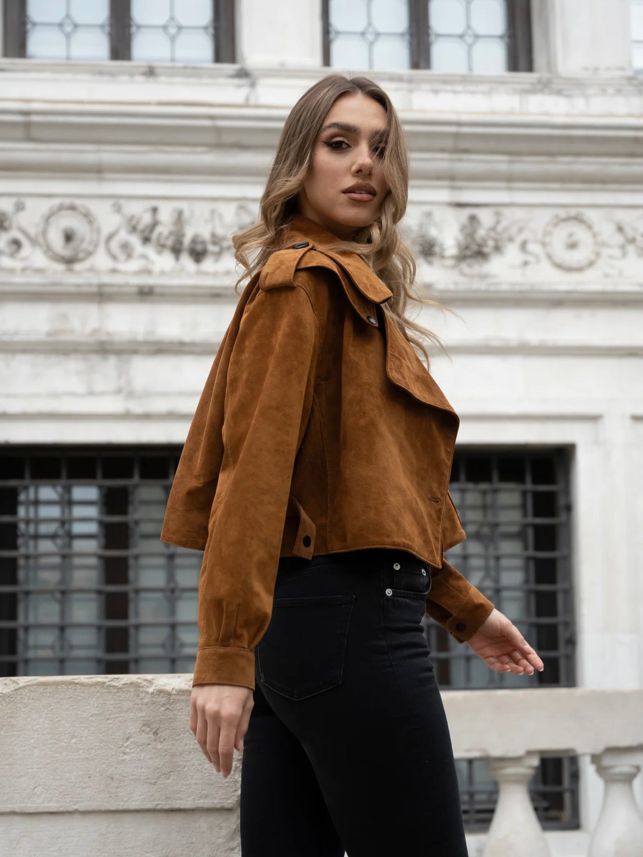 TOBACCO OVERSIZED LEATHER JACKET