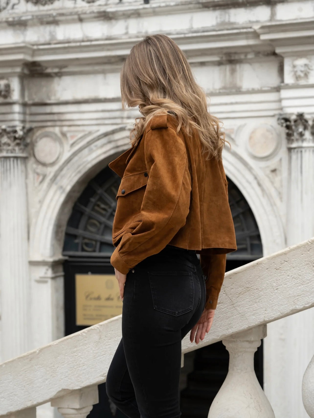 TOBACCO OVERSIZED LEATHER JACKET